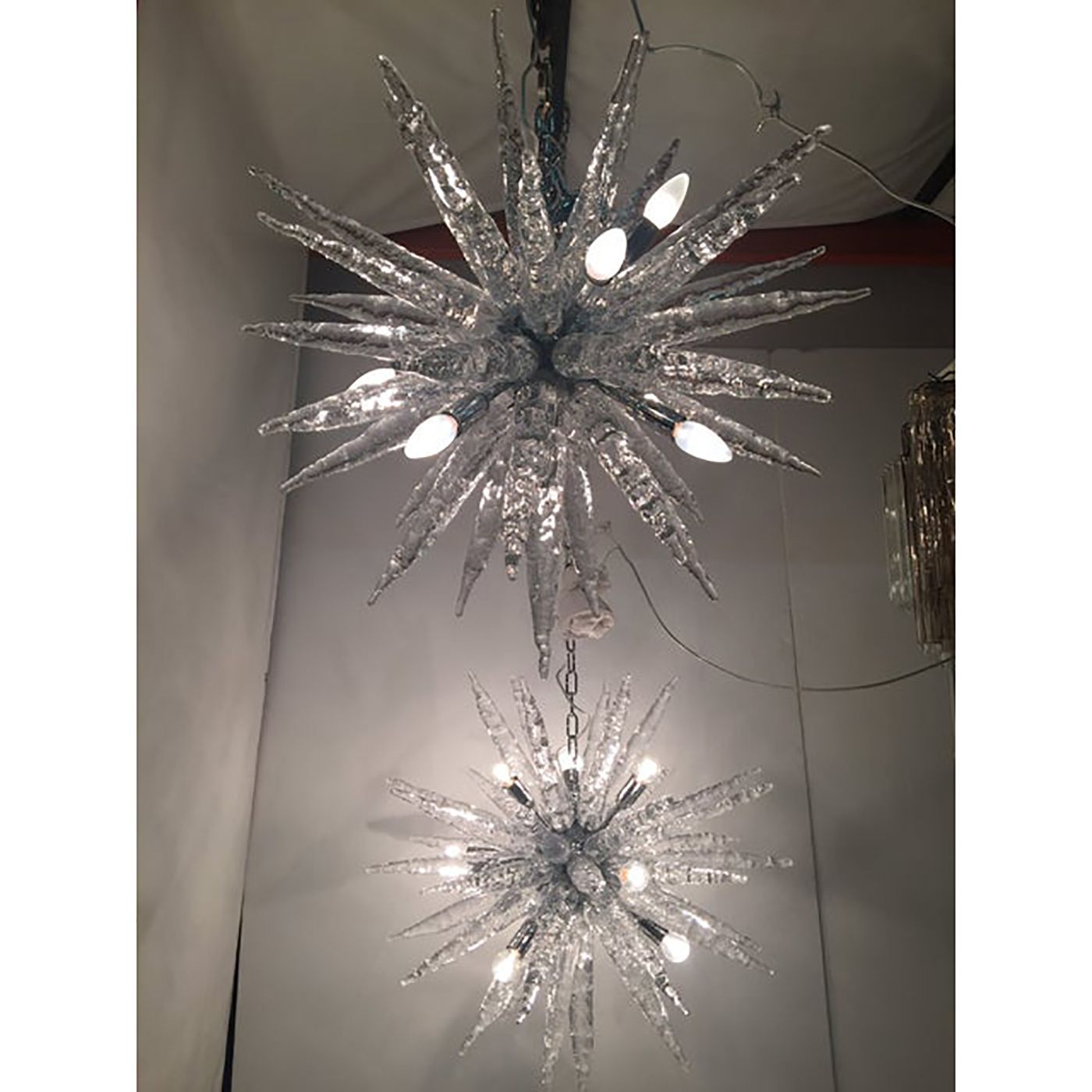 Set Of 2 Murano Glass Ice Clear Sputnik Italian Chandelier photo buy