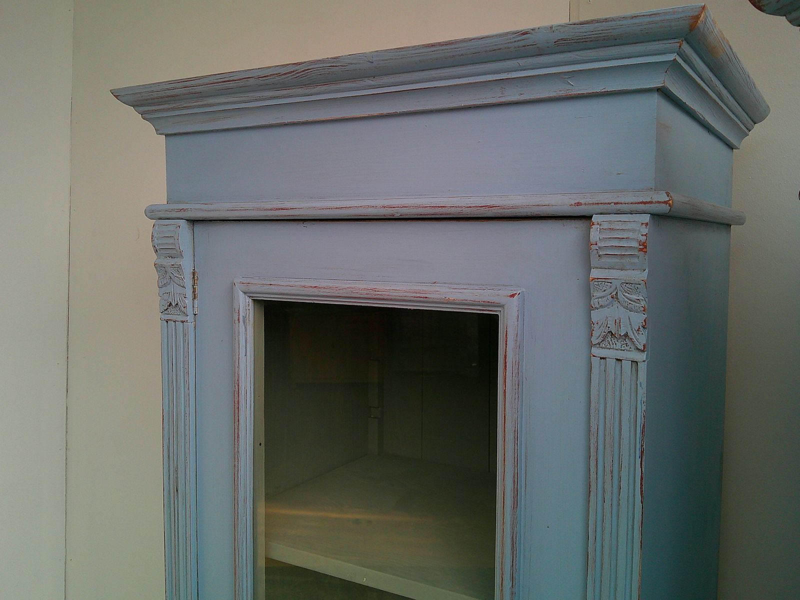 photo for sale A Cracking Pair Of Light Blue Antique Pine Kitchen / Bathroom Display Cabinets