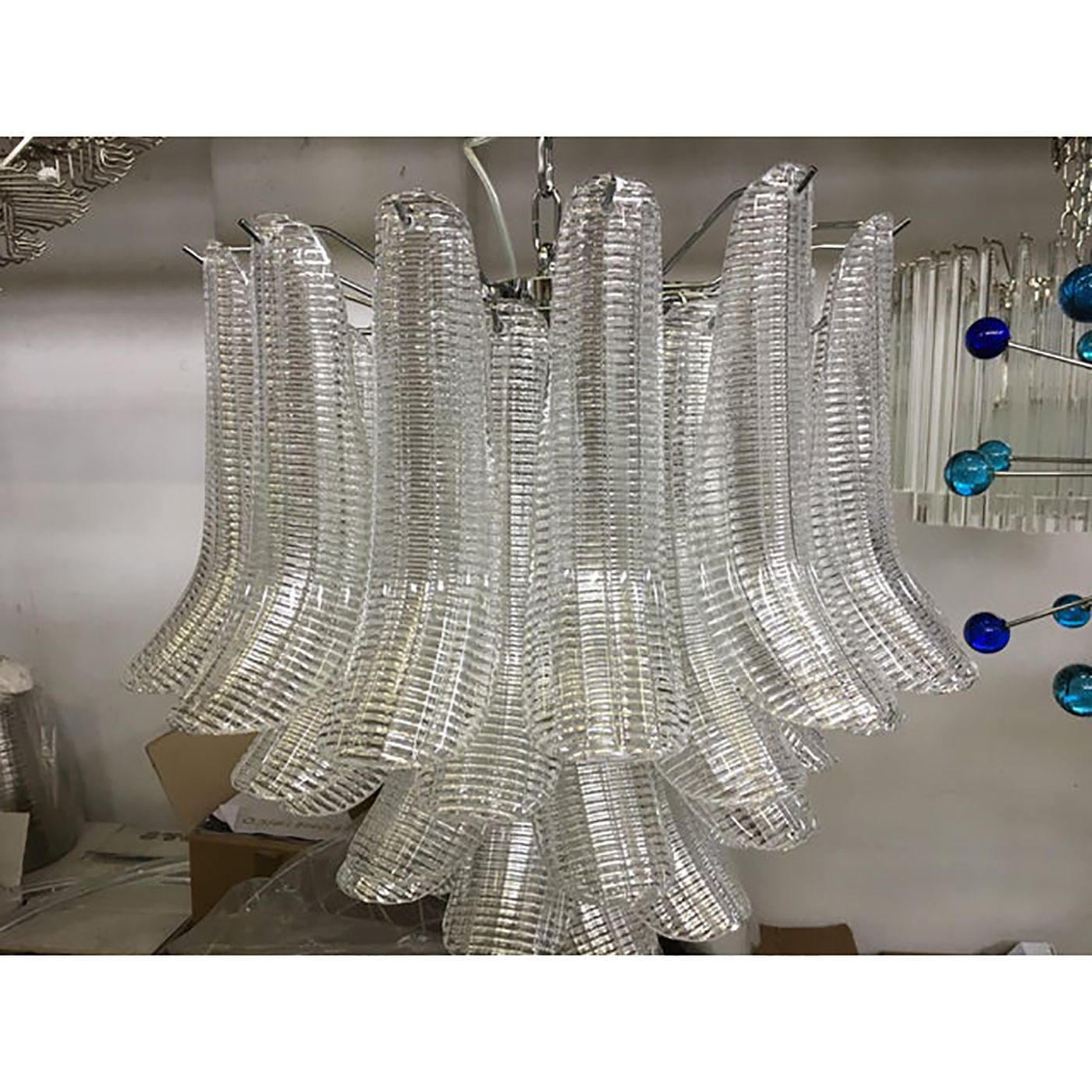 Murano Glass Sputnik Chandelier With Clear "Seghettata" Italian Glass photo vintage