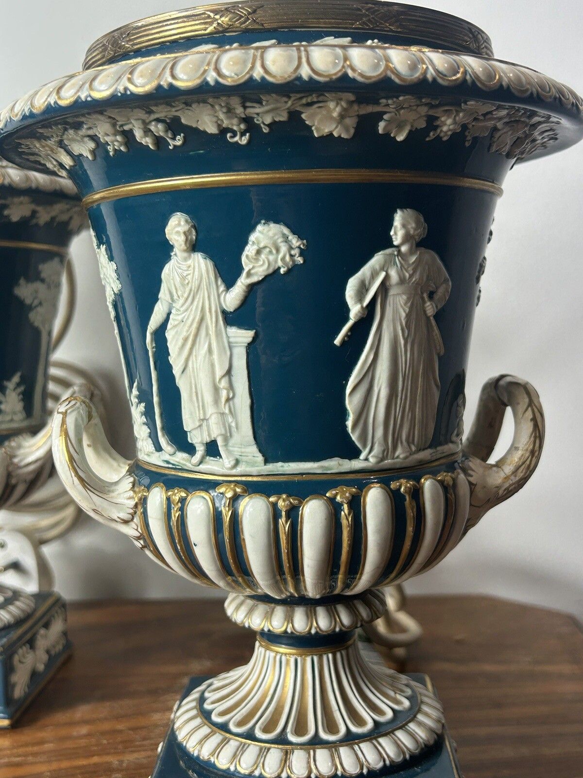 Wedgwood Large Borghese Vase Victoria Ware Queensware Lamp Pair photo vinterior