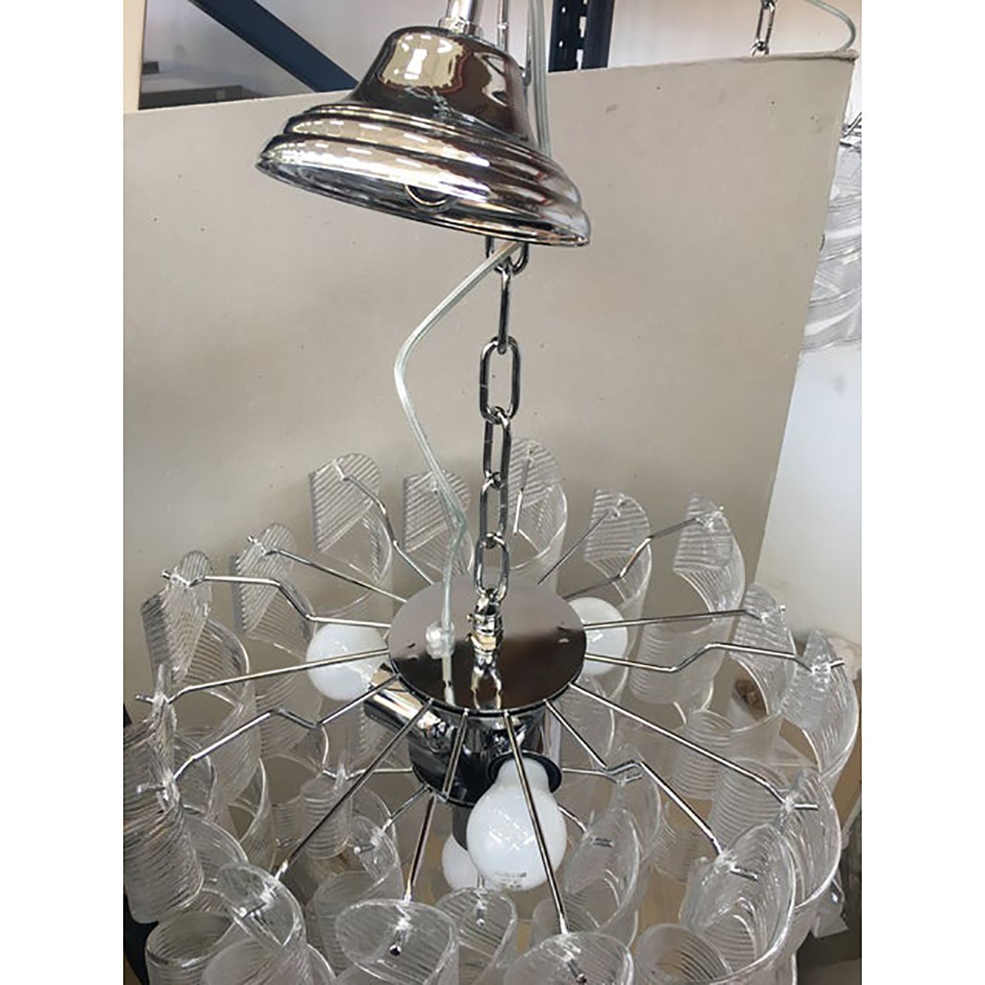 Murano Glass Sputnik Chandelier With Swirling Italian Glass Clear And White photo furniture