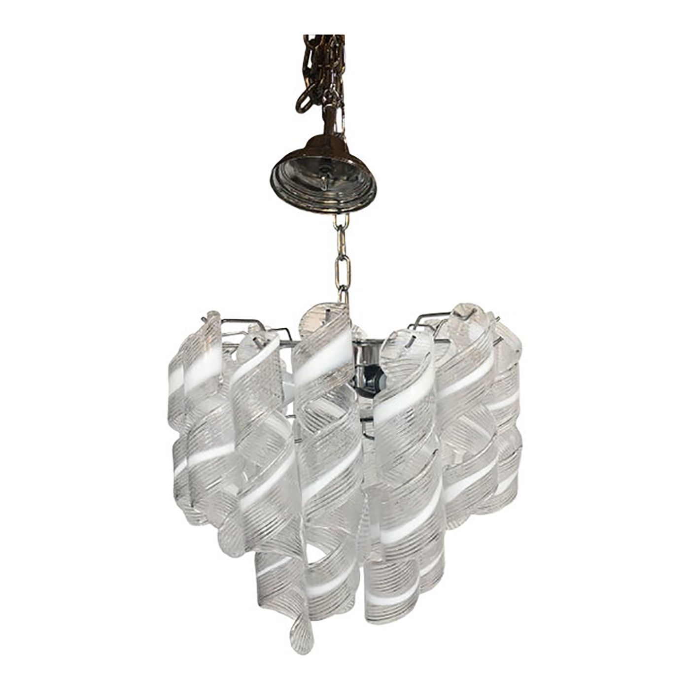 Murano Glass Sputnik Chandelier With Swirling Italian Glass Clear And White