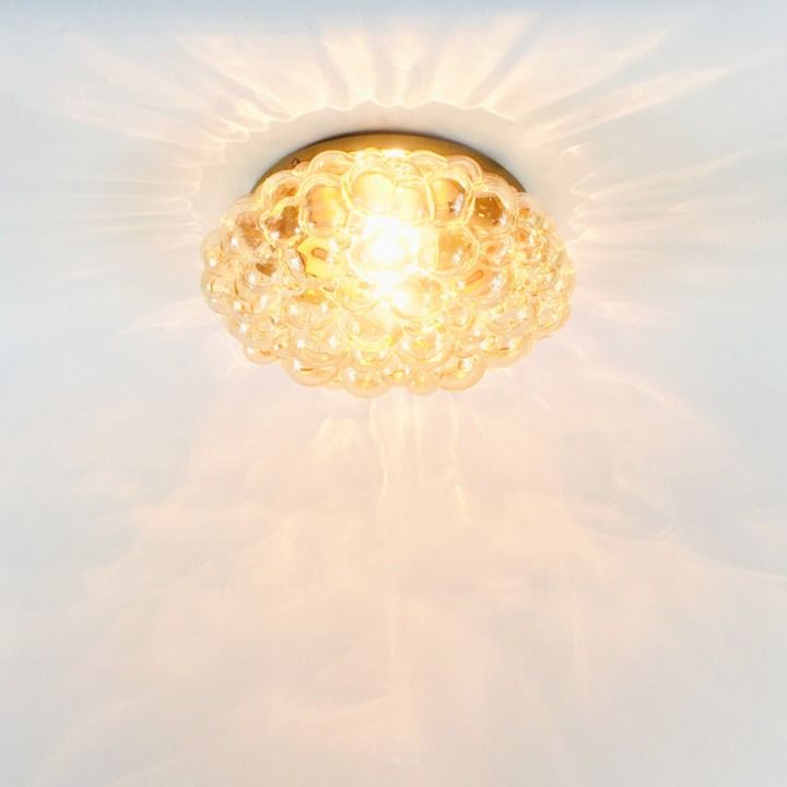 Large Mid Century Amber Bubble Glass & Brass Ceiling Light By Helena Tynell For Limburg, Germany, 1960s photo vinterior