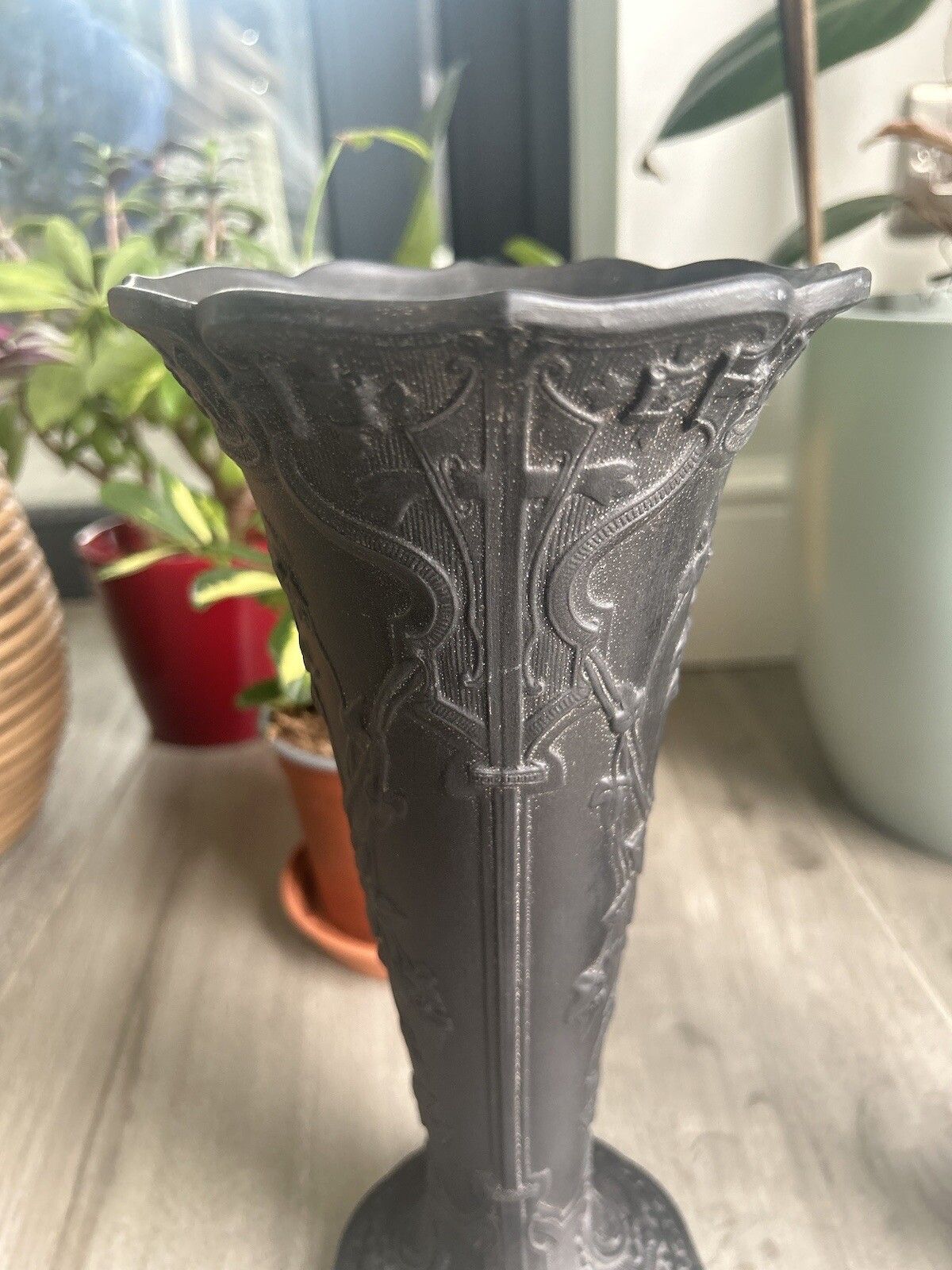 Home Decor Wedgwood Basalt Vase Pair Black Jasperware Wedgwood Conical Grand Vases photo