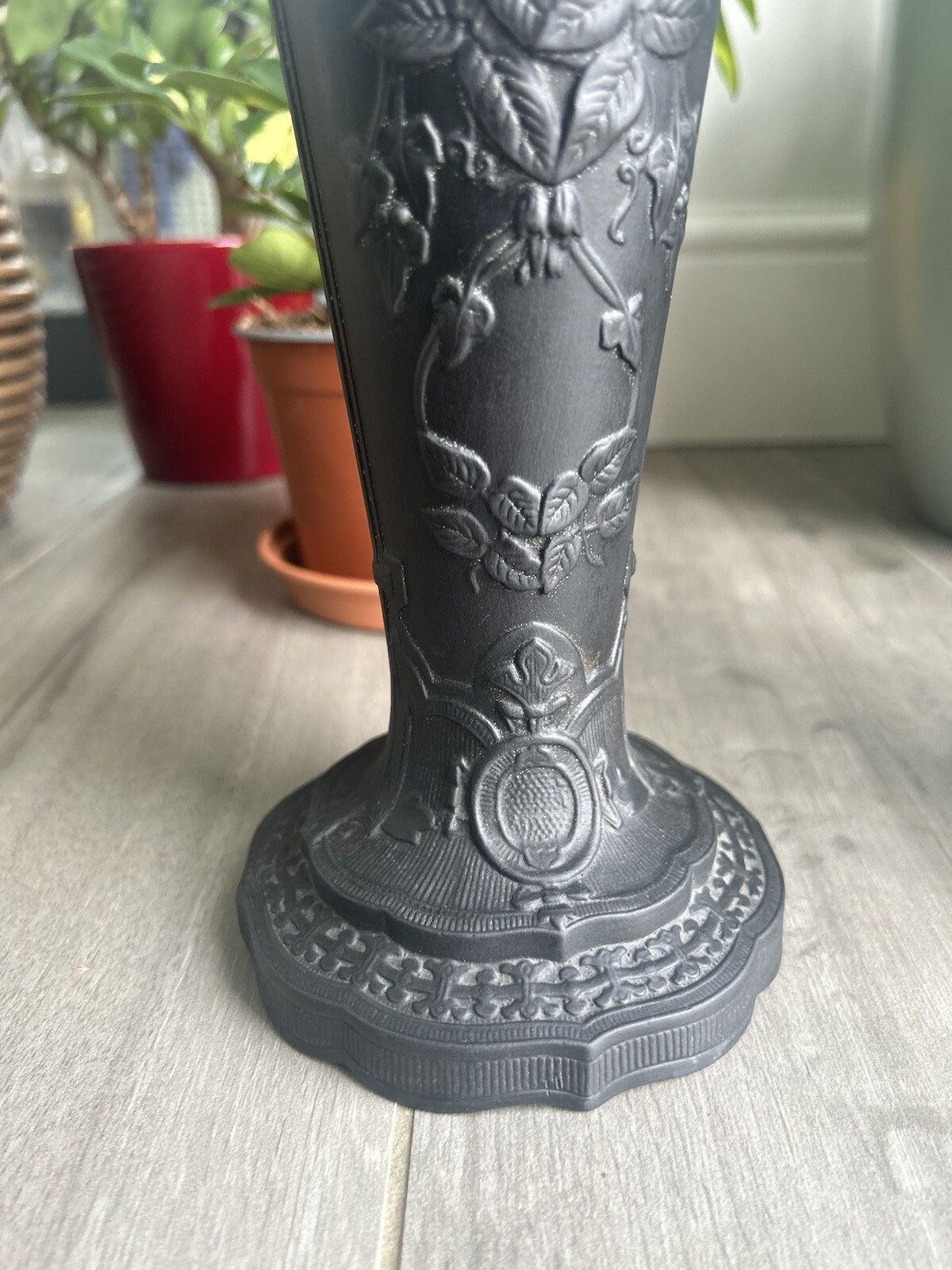 195.0 Wedgwood Basalt Vase Pair Black Jasperware Wedgwood Conical Grand Vases photo