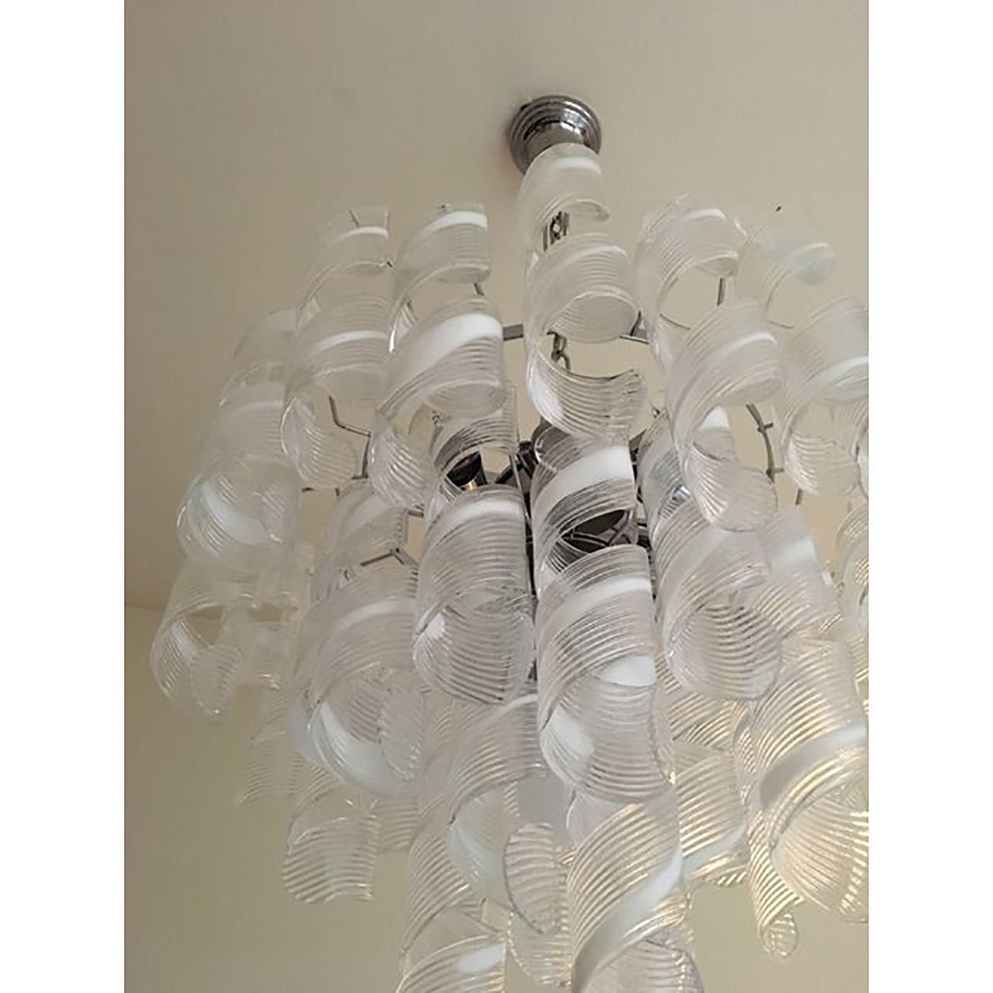 Murano Glass Sputnik Chandelier With Swirling Italian Glass Clear And White photo vintage