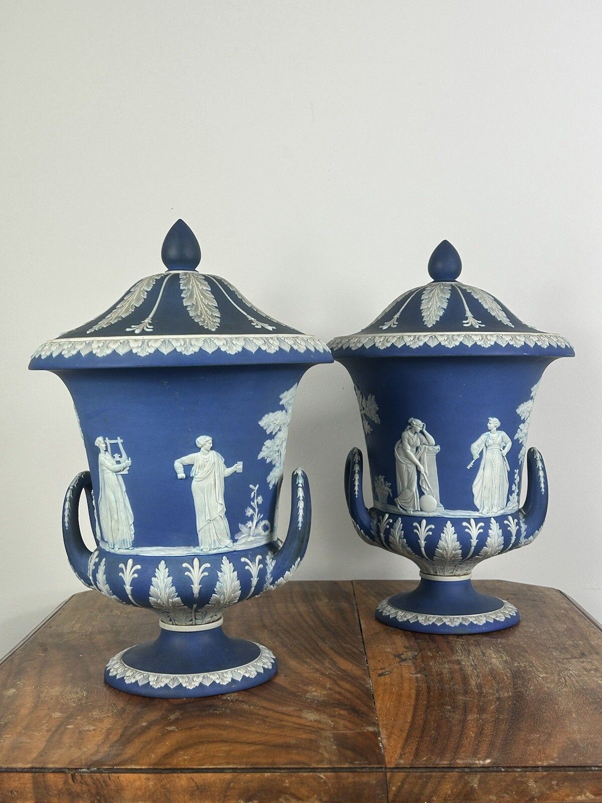 Wedgwood Jasperware Twin Handled Urns And Covers 19th Century