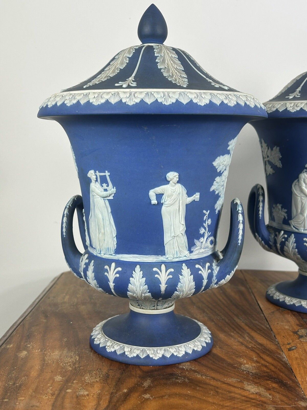 Wedgwood Jasperware Twin Handled Urns And Covers 19th Century photo for sale