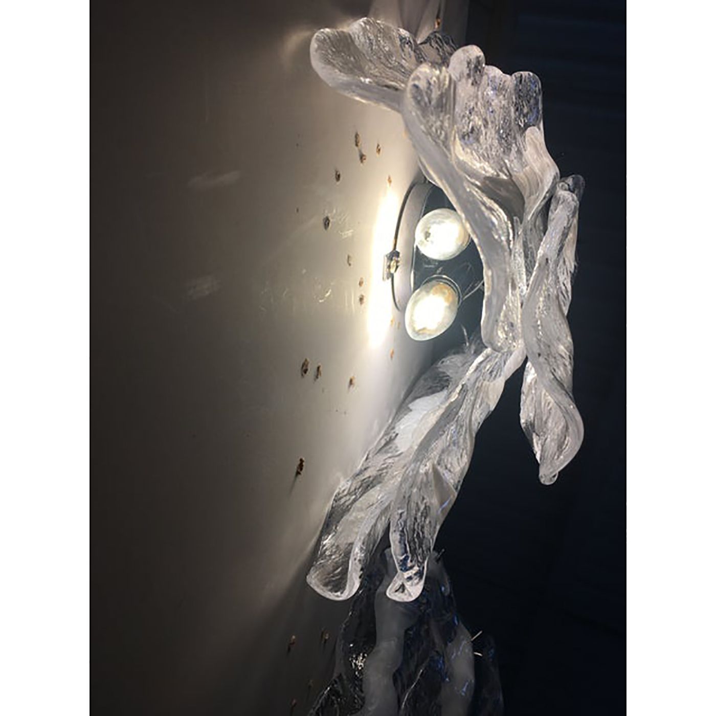 Lot Of 2 Transparent And White “Fiamma” Murano Glass Wall Sconces photo vinterior