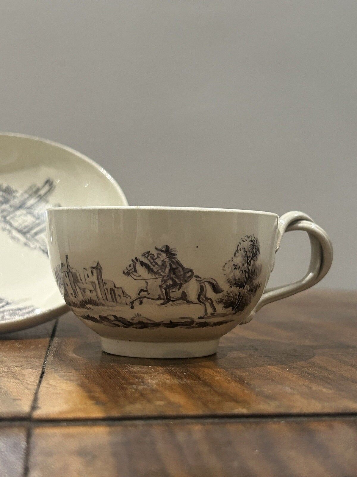 18th C Creamware Handpainted Twist Handle Creamware Teacup / Dish (Wedgwood?) photo furniture