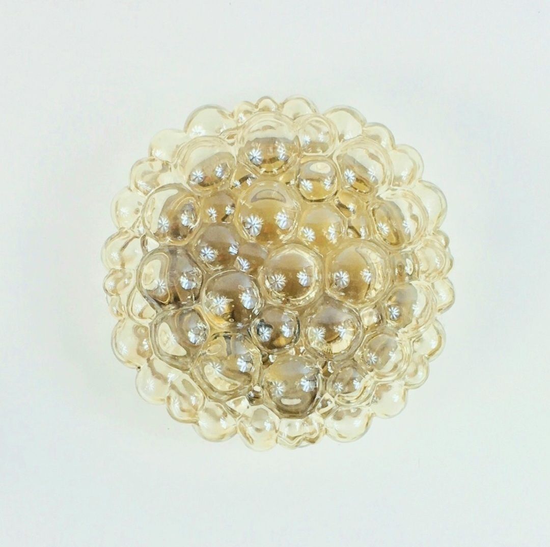 Large Mid Century Amber Bubble Glass & Brass Ceiling Light By Helena Tynell For Limburg, Germany, 1960s photo for sale