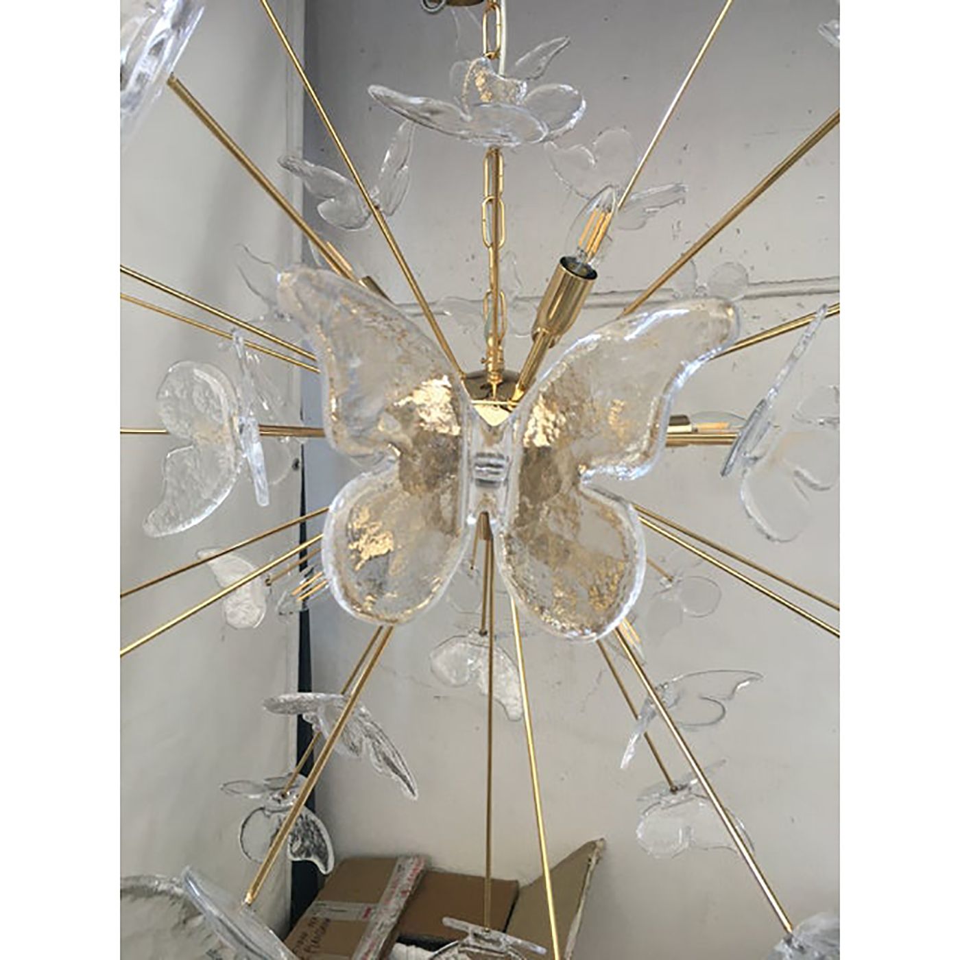 Murano Glass Sputnik Chandelier In Gold 24 Karat And Clear Butterfly photo vinterior