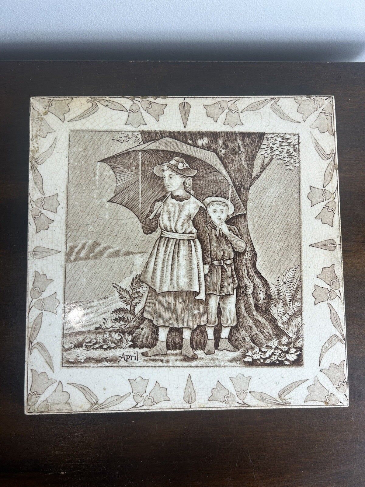 Antique Josiah Wedgwood Seasons Tile April Large 8” photo furniture