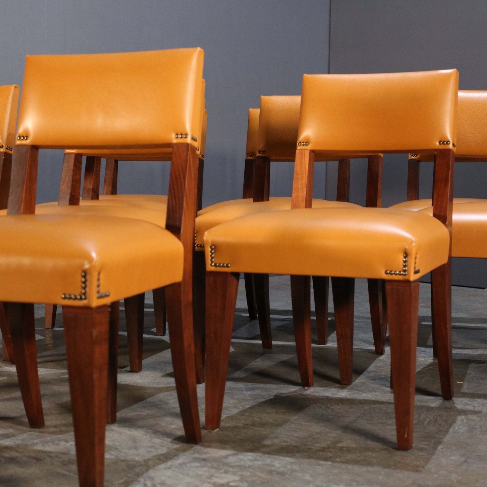 Caramel Brown Leather Chair, Set Of Four photo vintage