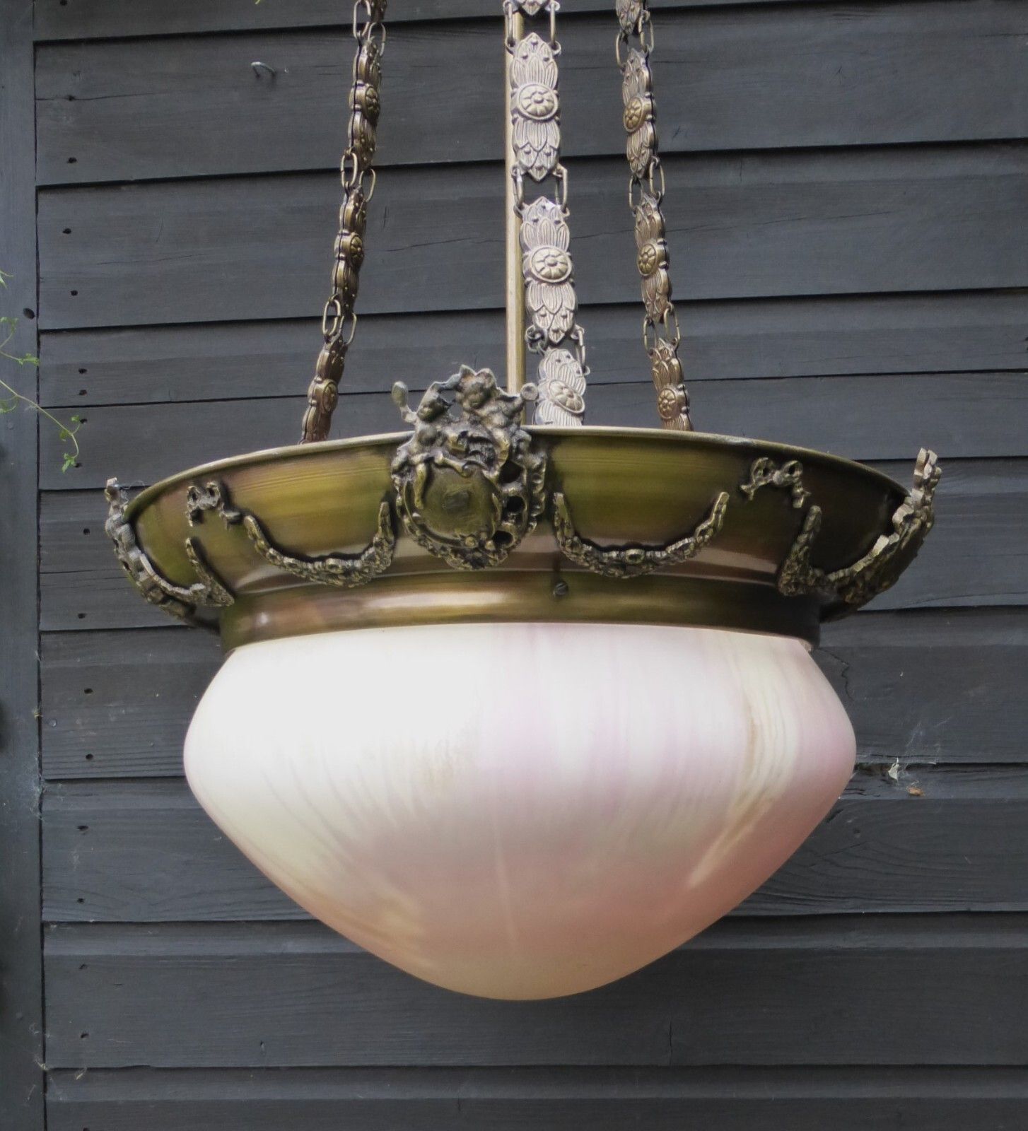 Art Deco Metal Cherubs Putti Pink /  Cream Flash Glass Plafonnier Ceiling Light photo furniture