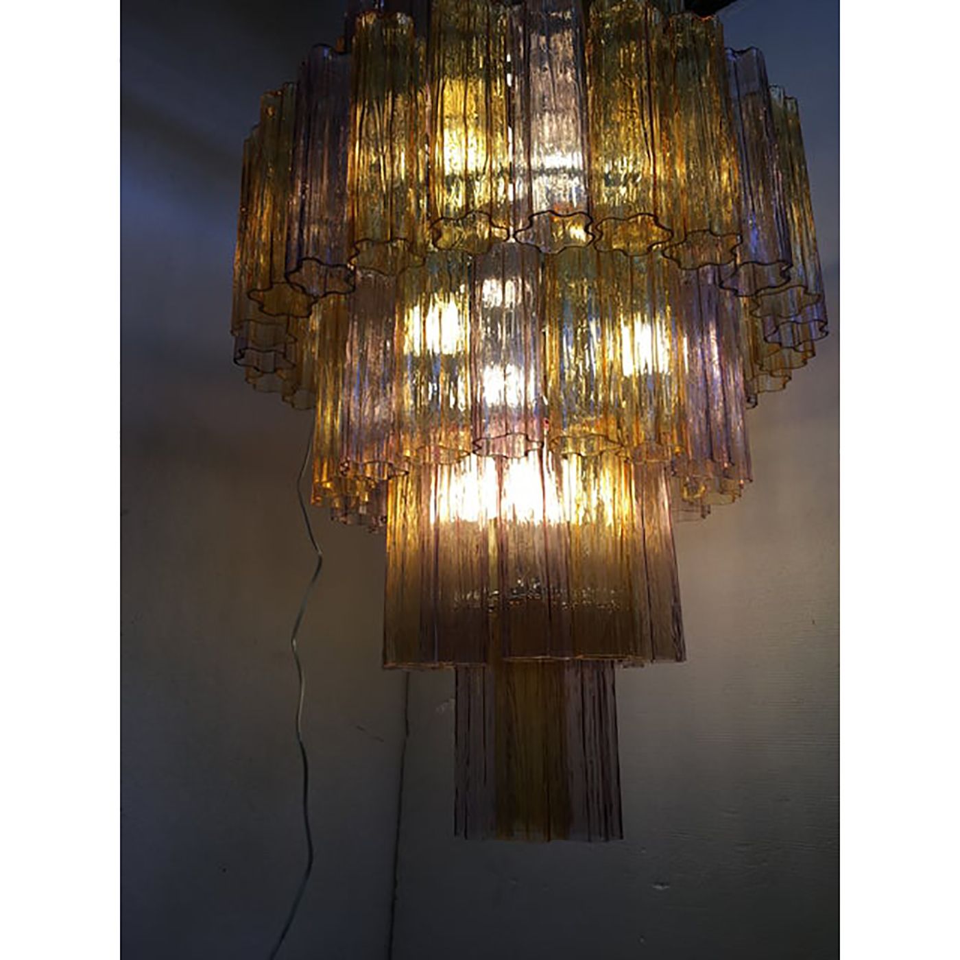 Murano Glass Amber And Violet Tronco Chandelier Venini Style photo vintage