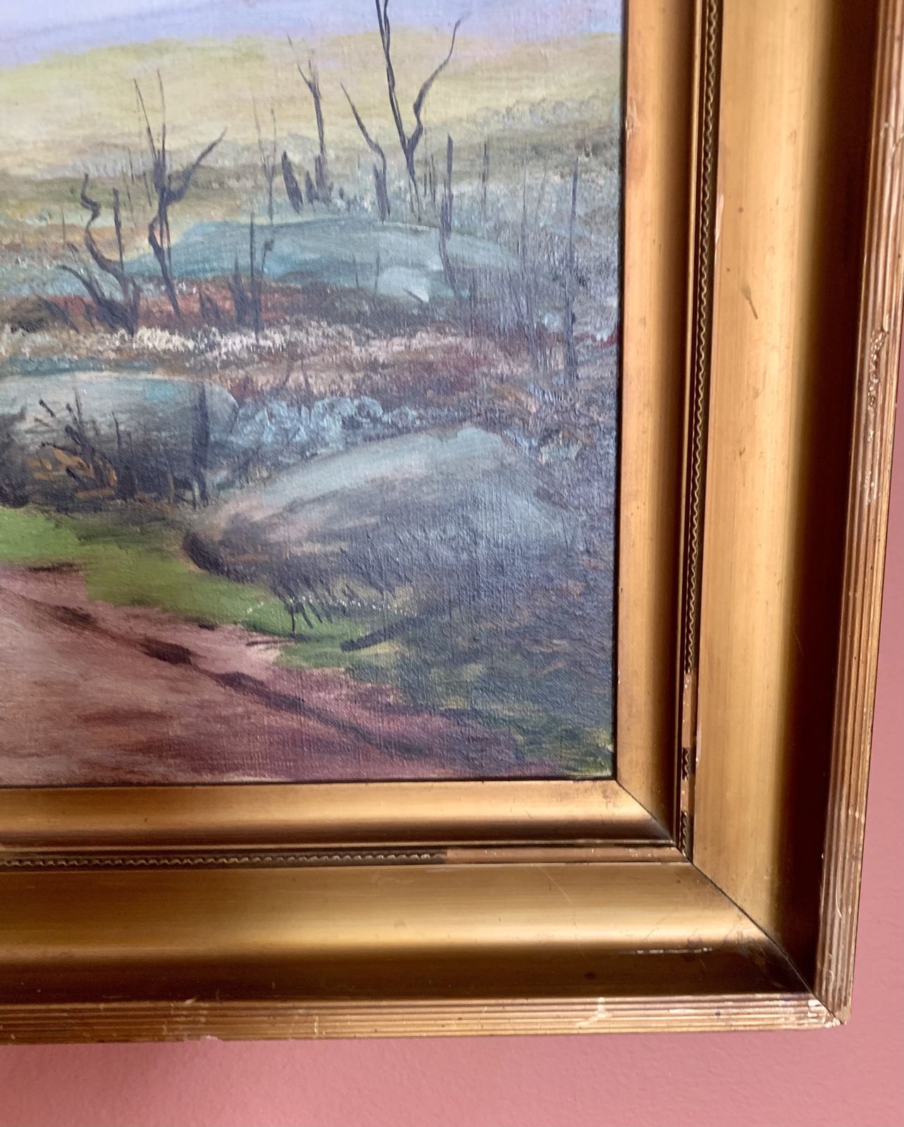 Gilt Framed Landscape Oil Painting Signed Hilda Walker 1 Of 2 photo vintage