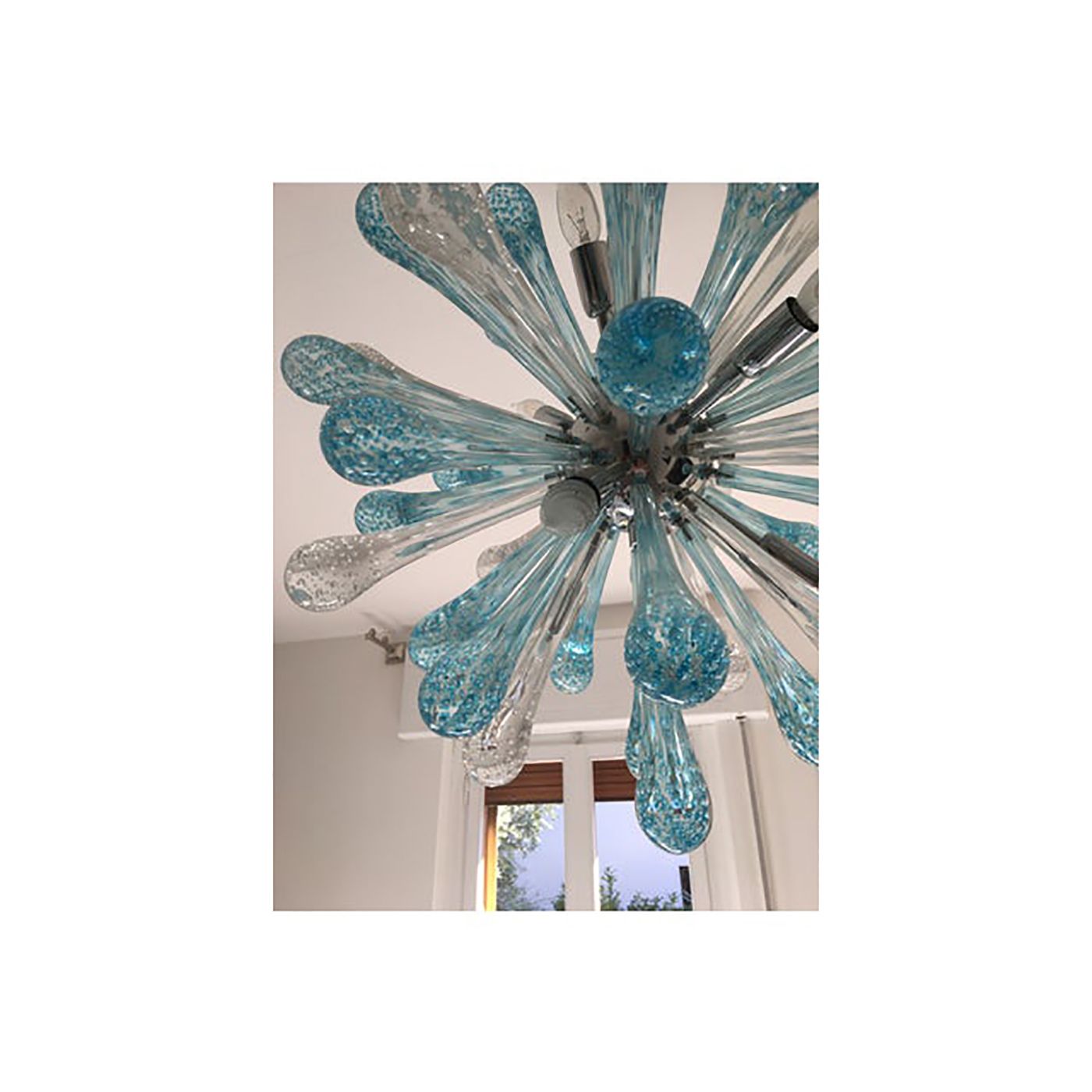 Murano Glass Light Blue And Clear Sputnik Italian Chandelier photo for sale