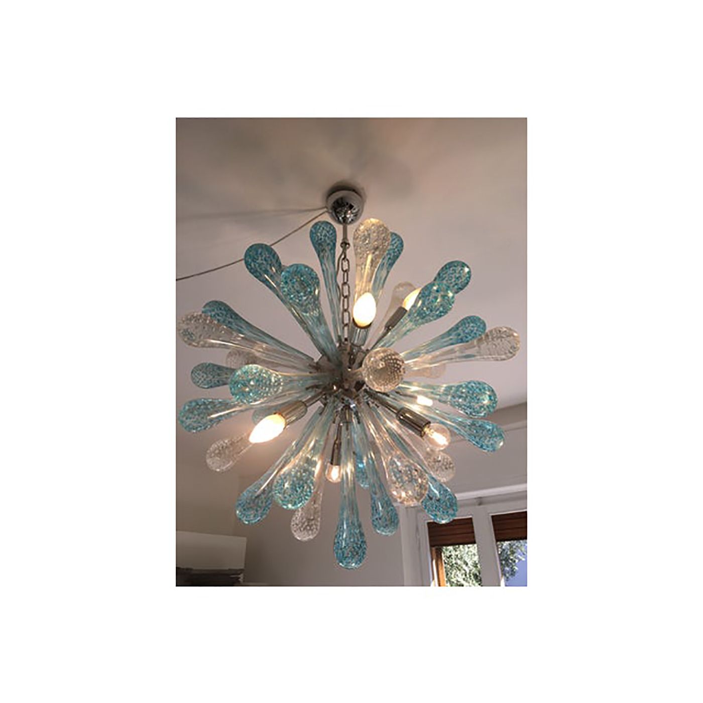 Murano Glass Light Blue And Clear Sputnik Italian Chandelier photo Lighting