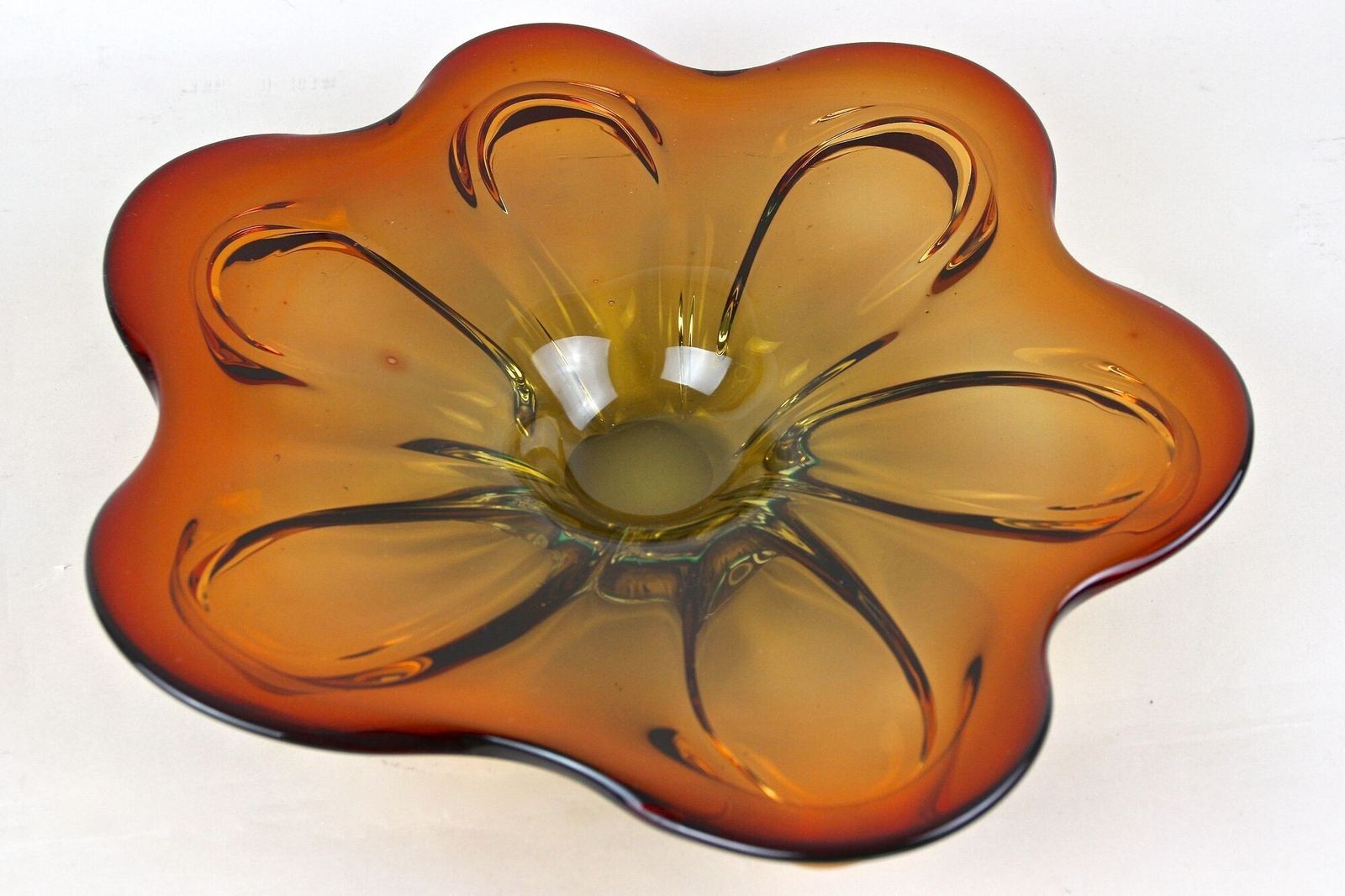 20th Century Murano Glass Centerpiece/ Bowl, Red/ Amber Colored, It Ca. 1970 photo Home Decor