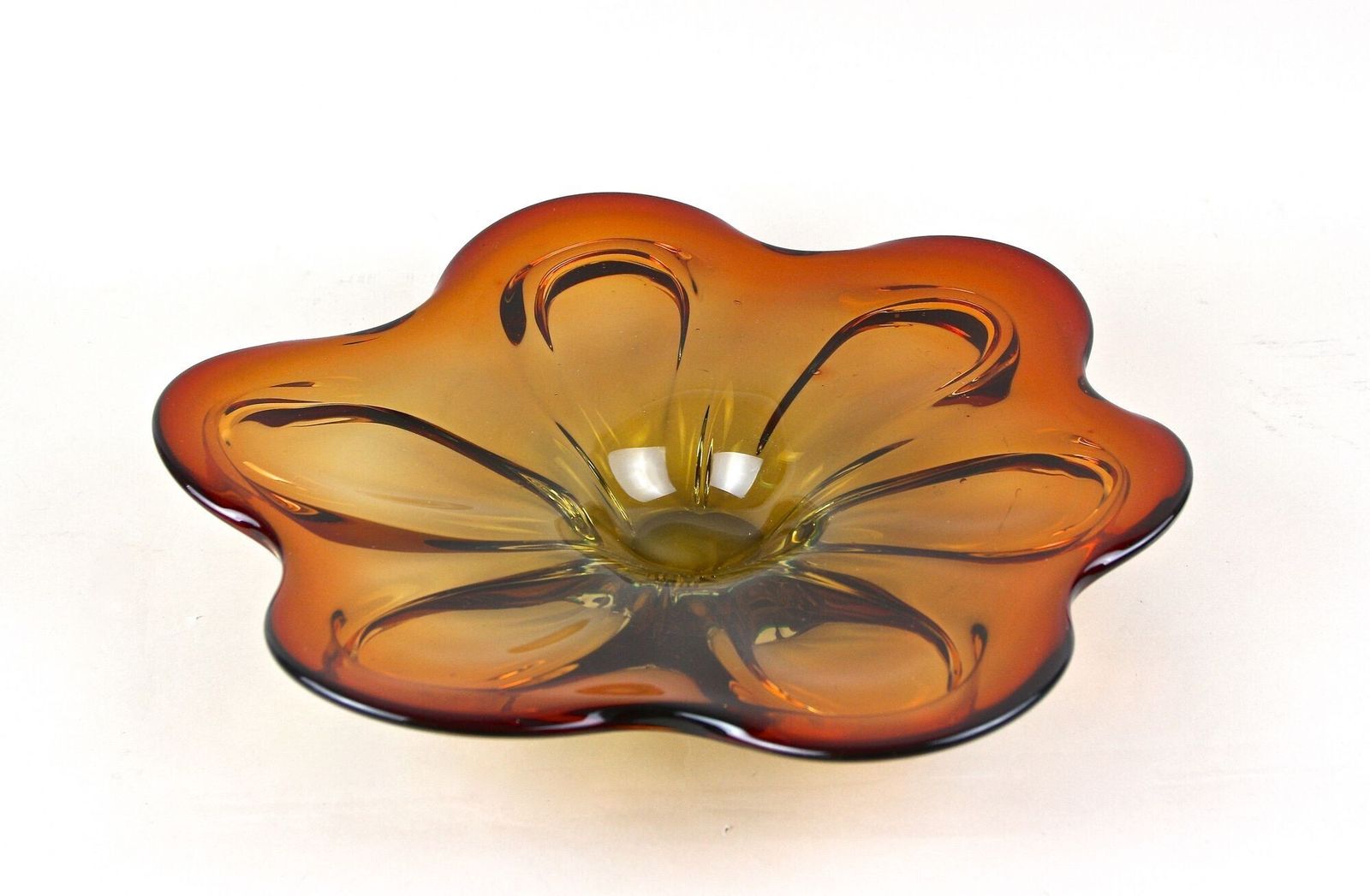 20th Century Murano Glass Centerpiece/ Bowl, Red/ Amber Colored, It Ca. 1970 photo vinterior