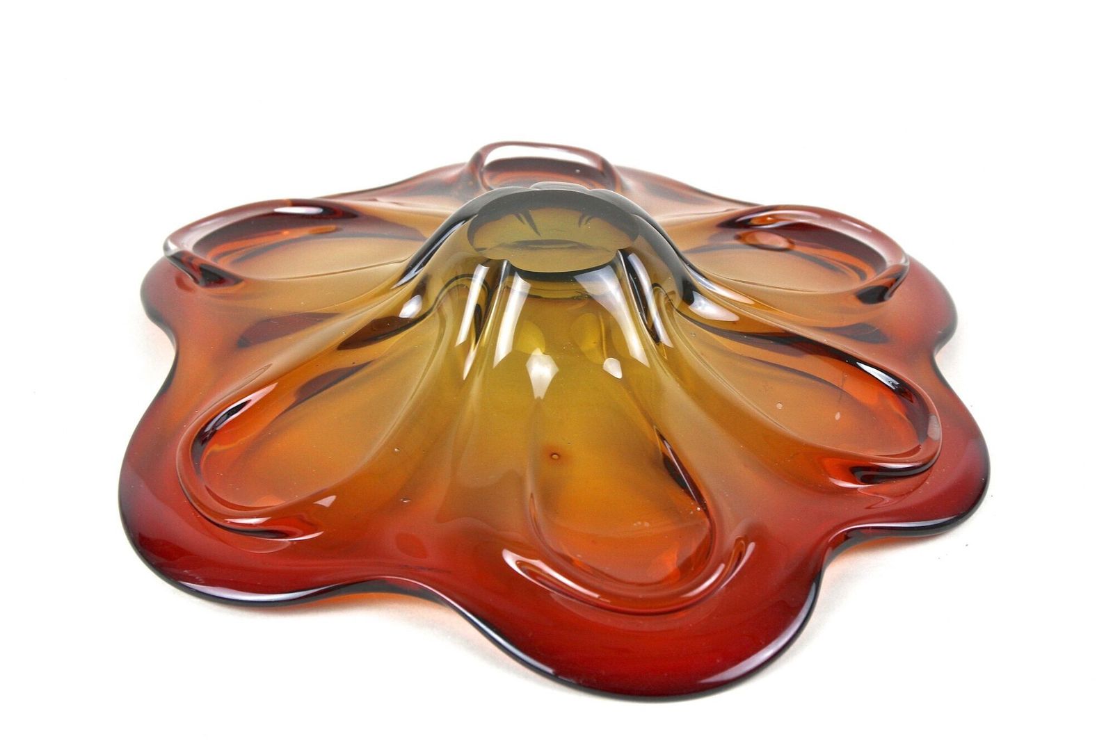 20th Century Murano Glass Centerpiece/ Bowl, Red/ Amber Colored, It Ca. 1970 photo vintage