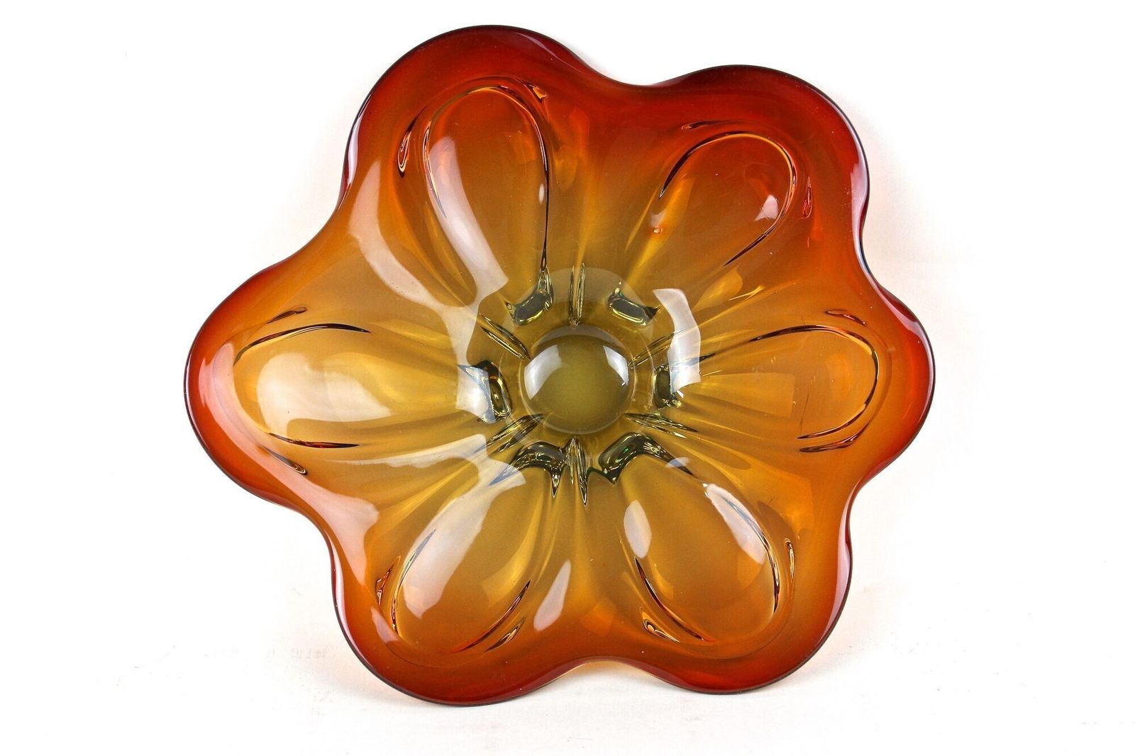 photo vinterior 20th Century Murano Glass Centerpiece/ Bowl, Red/ Amber Colored, It Ca. 1970