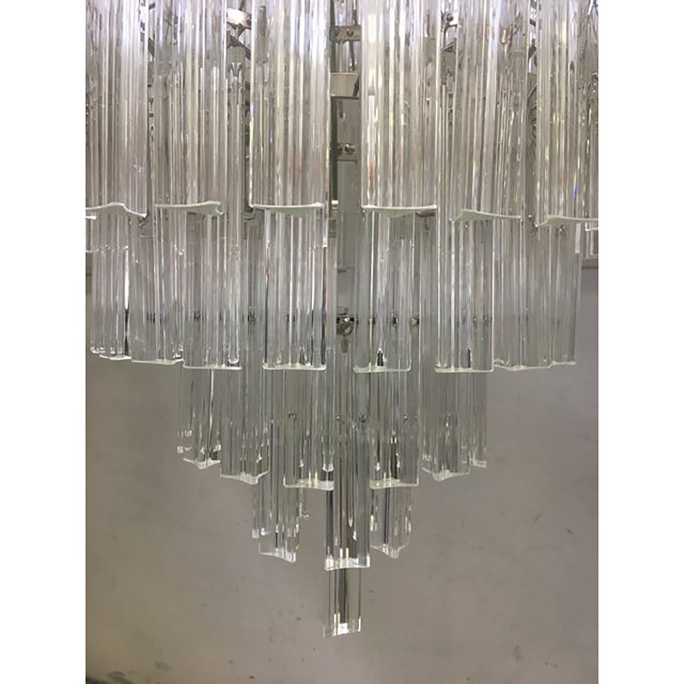 Set Of 2 Clear Triedro Murano Glass Chandelier In Venini Style photo vinterior