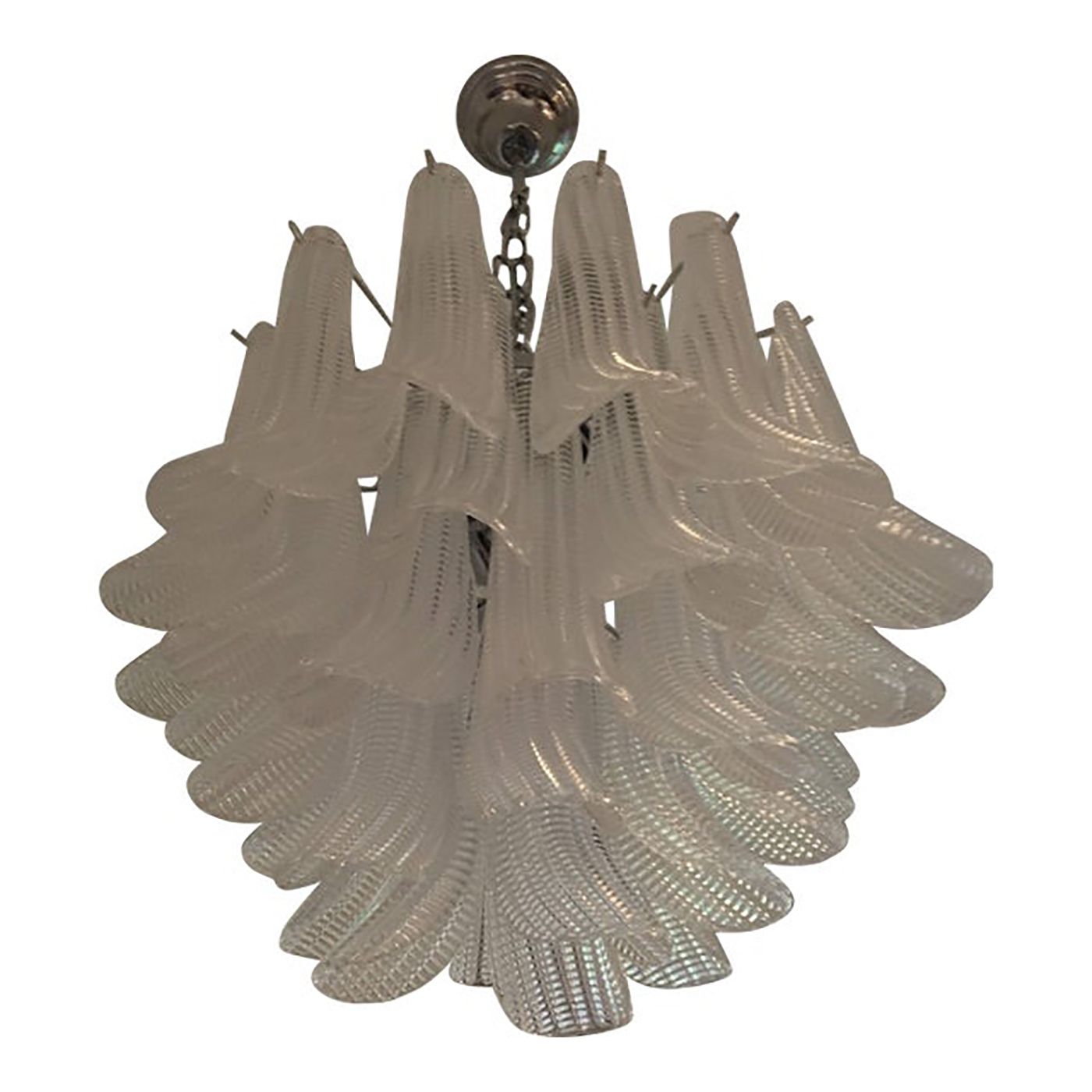 Clear “Selle Seghettate” Murano Glass Venini Style Chandelier
