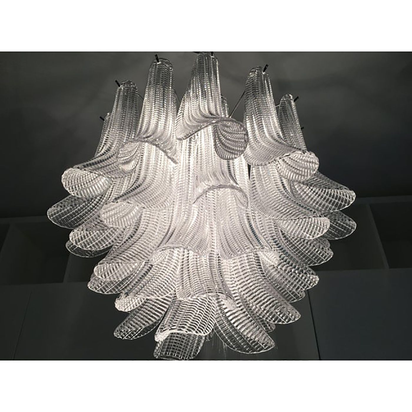 Clear “Selle Seghettate” Murano Glass Venini Style Chandelier photo 8800.0