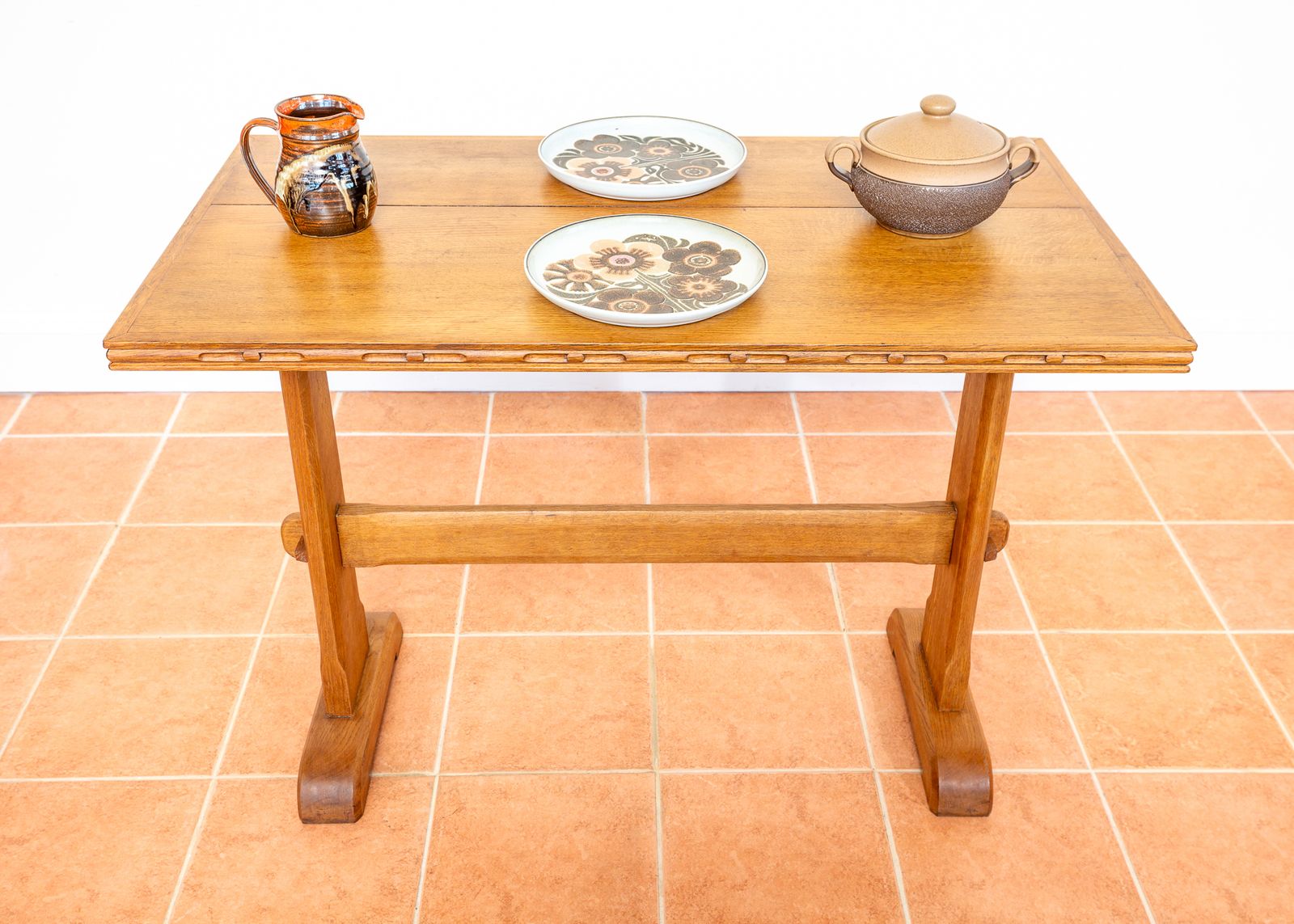 photo vintage Blonde Light Oak Refectory Trestle Table Cotswold School Arts And Crafts Heals Bedroom Side Dining Tabl.E Golden Oak Rustic Farmhouse Antiqu.E