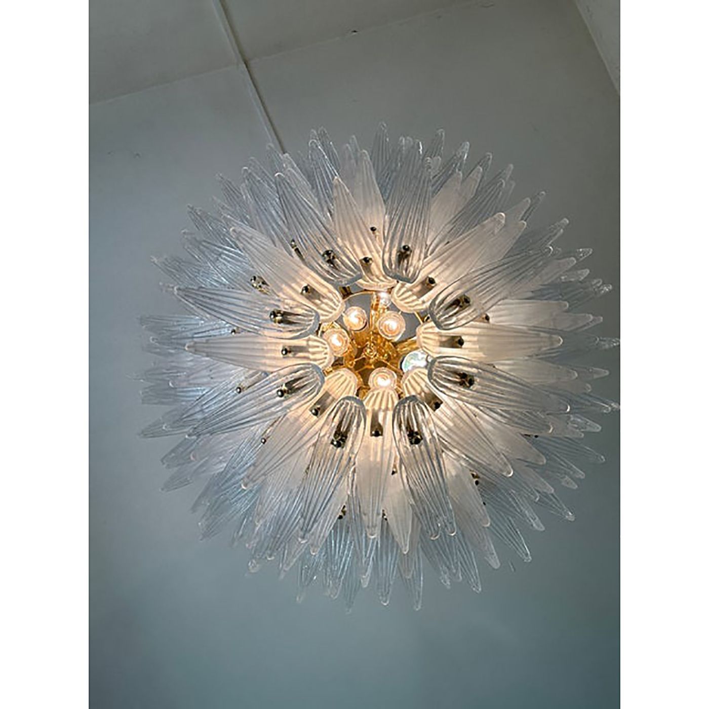 Sputnik Murano Style Glass Palmetta Chandelier Clear And Green photo for sale