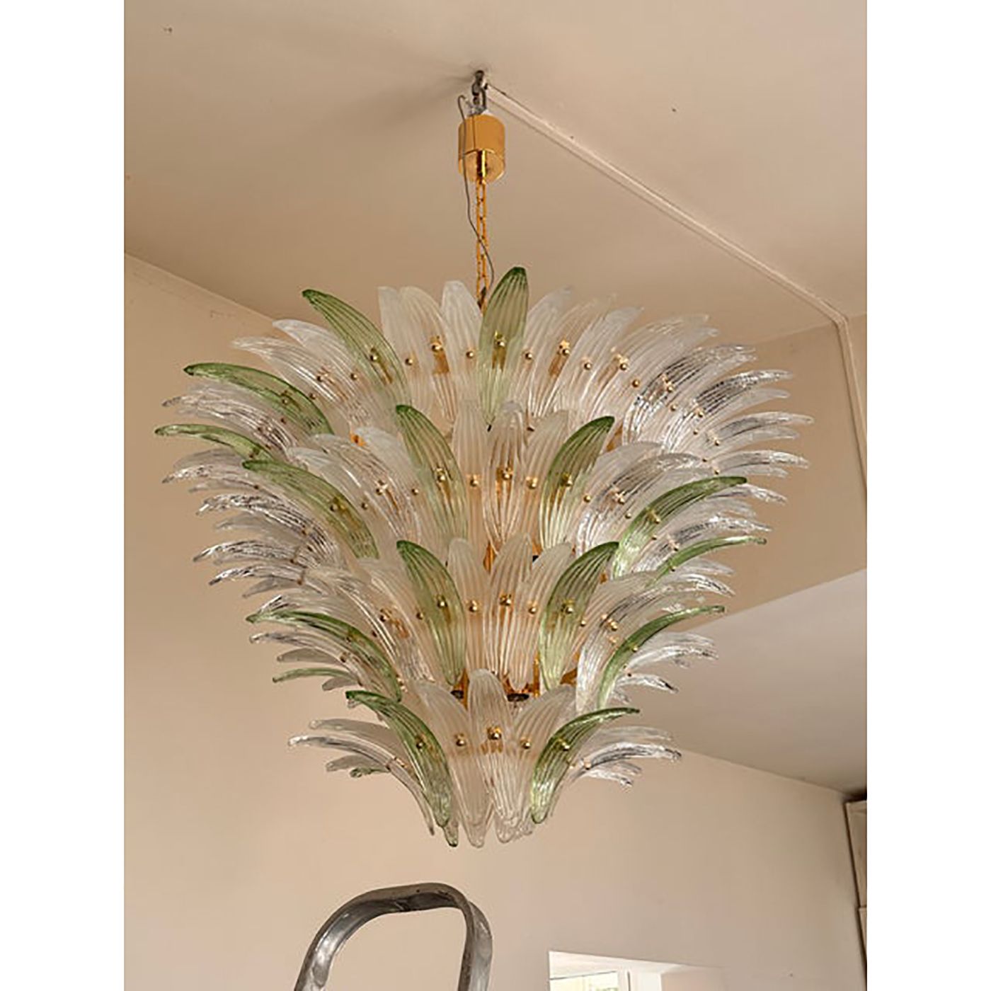 Sputnik Murano Style Glass Palmetta Chandelier Clear And Green photo Lighting