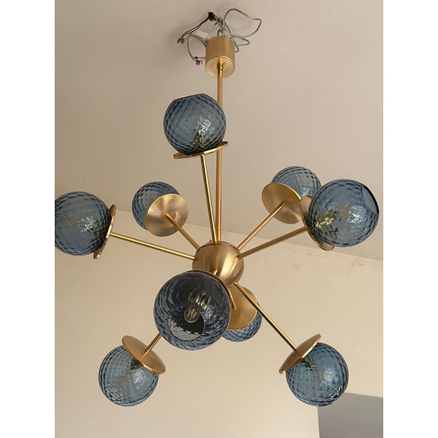 Italian Chandelier Sputnik In Murano Style Glass Blue "Balloton" photo for sale