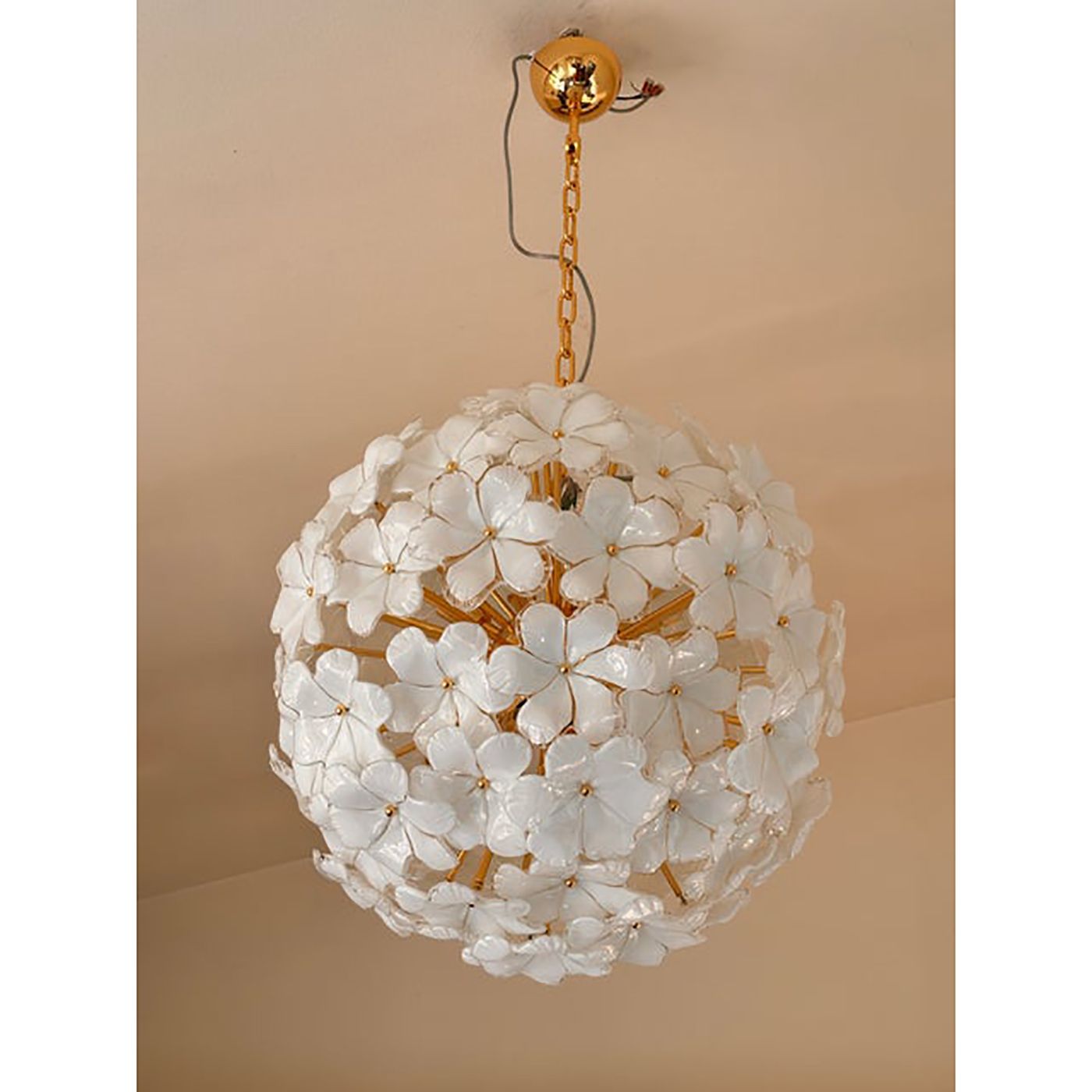 Italian White Flowers Murano Style Glass Sputnik Chandelier photo Lighting