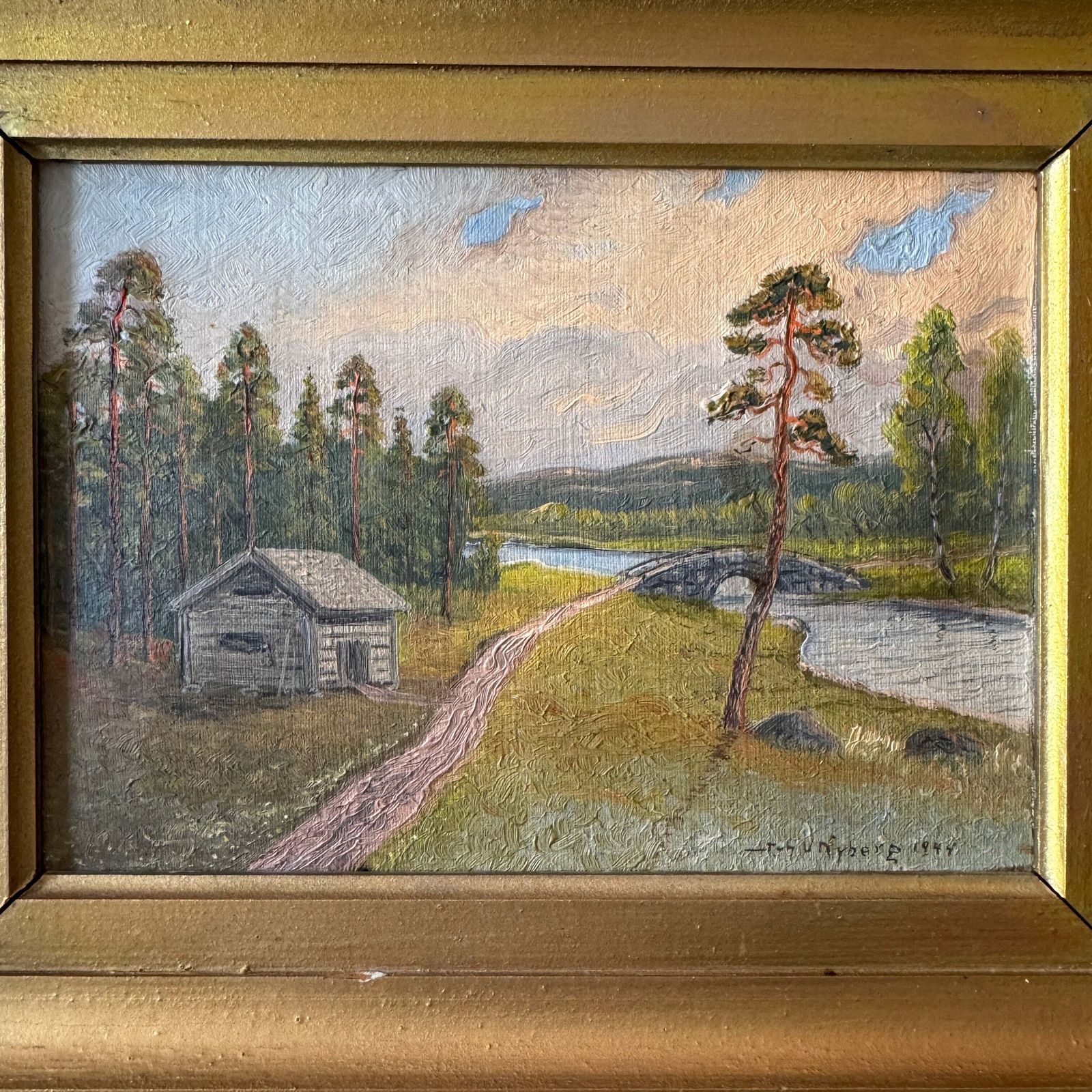 Northern Pathway 1944. Vintage Swedish Oil Painting. photo for sale