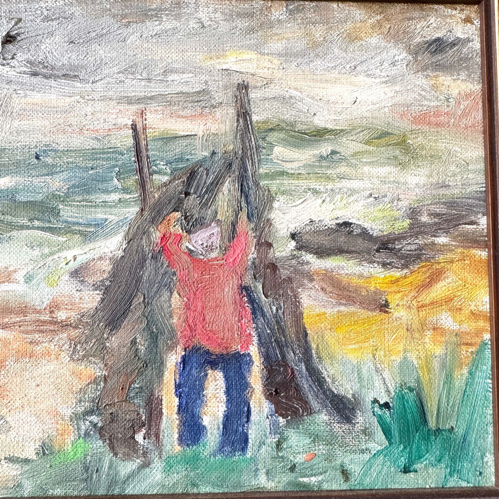 Hanging Nets, österlen. Vintage Swedish Oil Painting. photo for sale