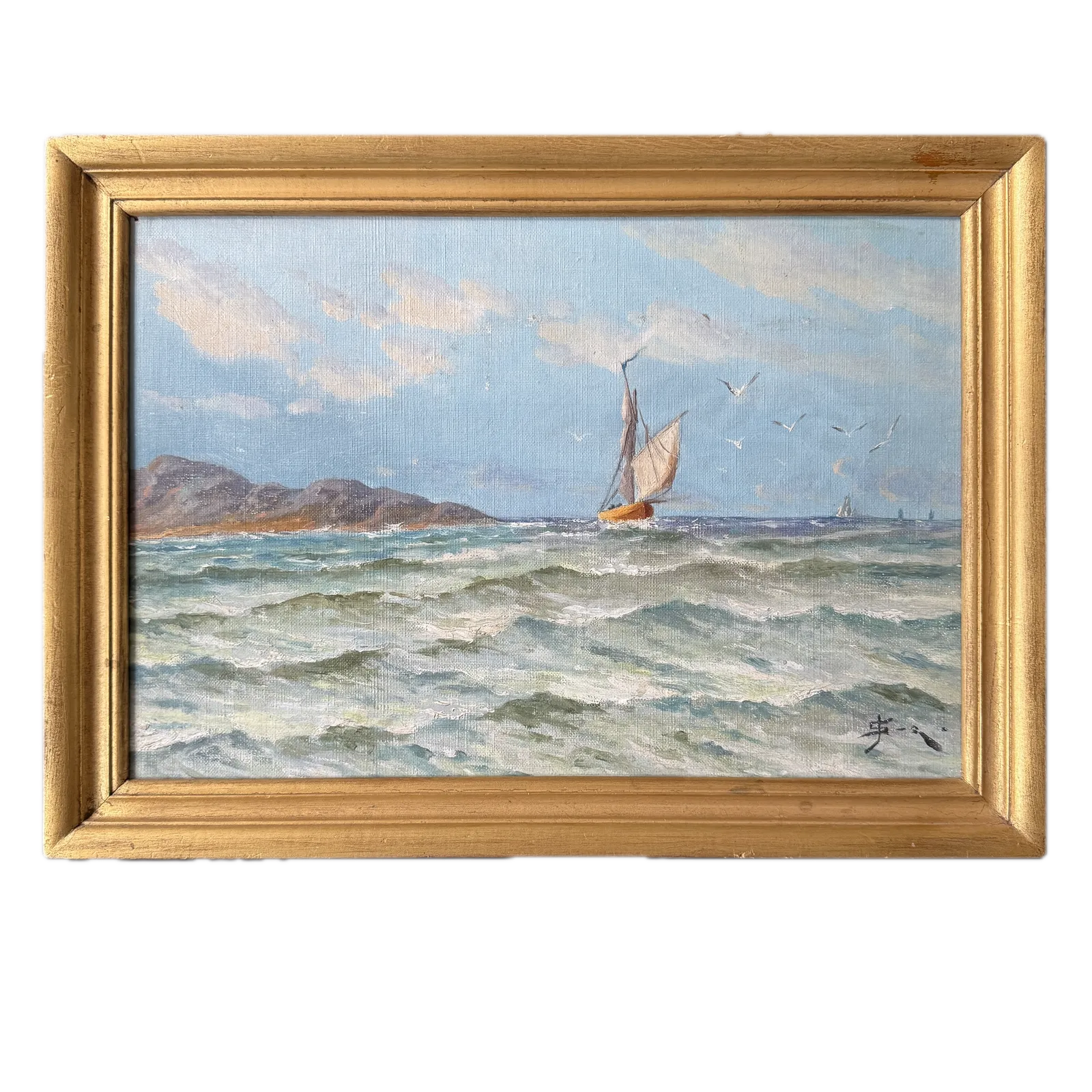 Across The Scandinavian Blue. Early 1900s Oil Painting.