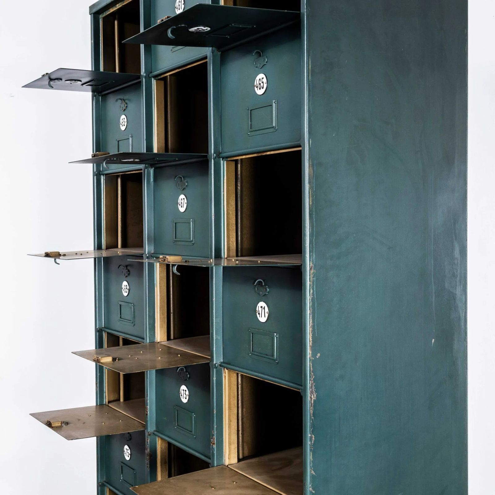1920’s French Industrial Metal Cabinet Dark Green – Twenty Seven Klappets photo vintage