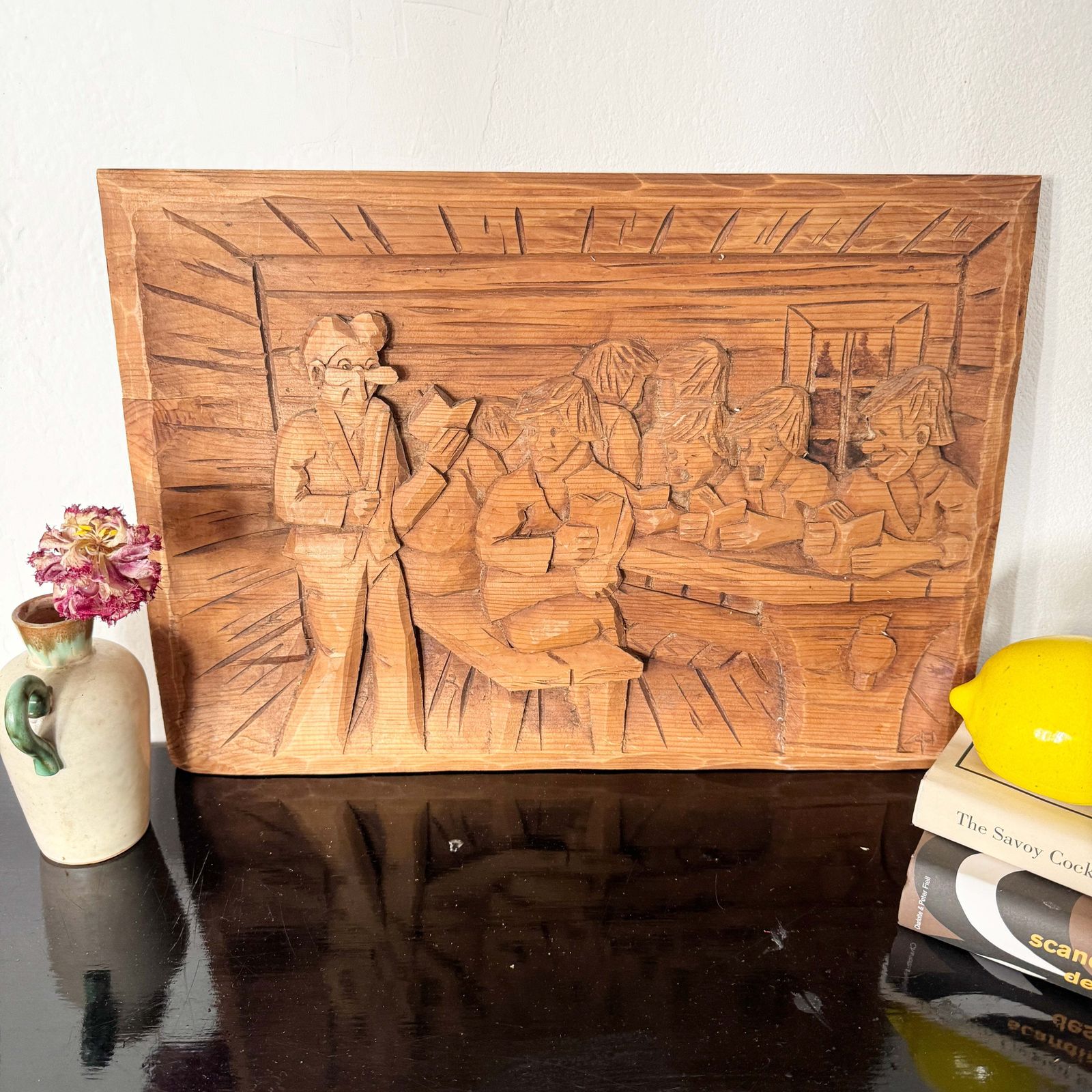 Antero Pyyhtia, Finland. Large Vintage Folk Art Wood Carving Wall Decoration. photo furniture