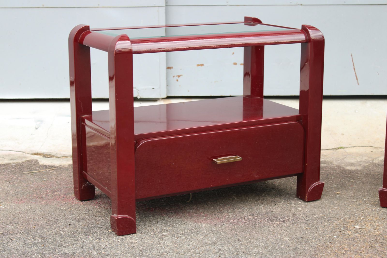 Pair Of Red Lacquer Nightstands With Drawers And Glass Top 1970 Italy photo Furniture