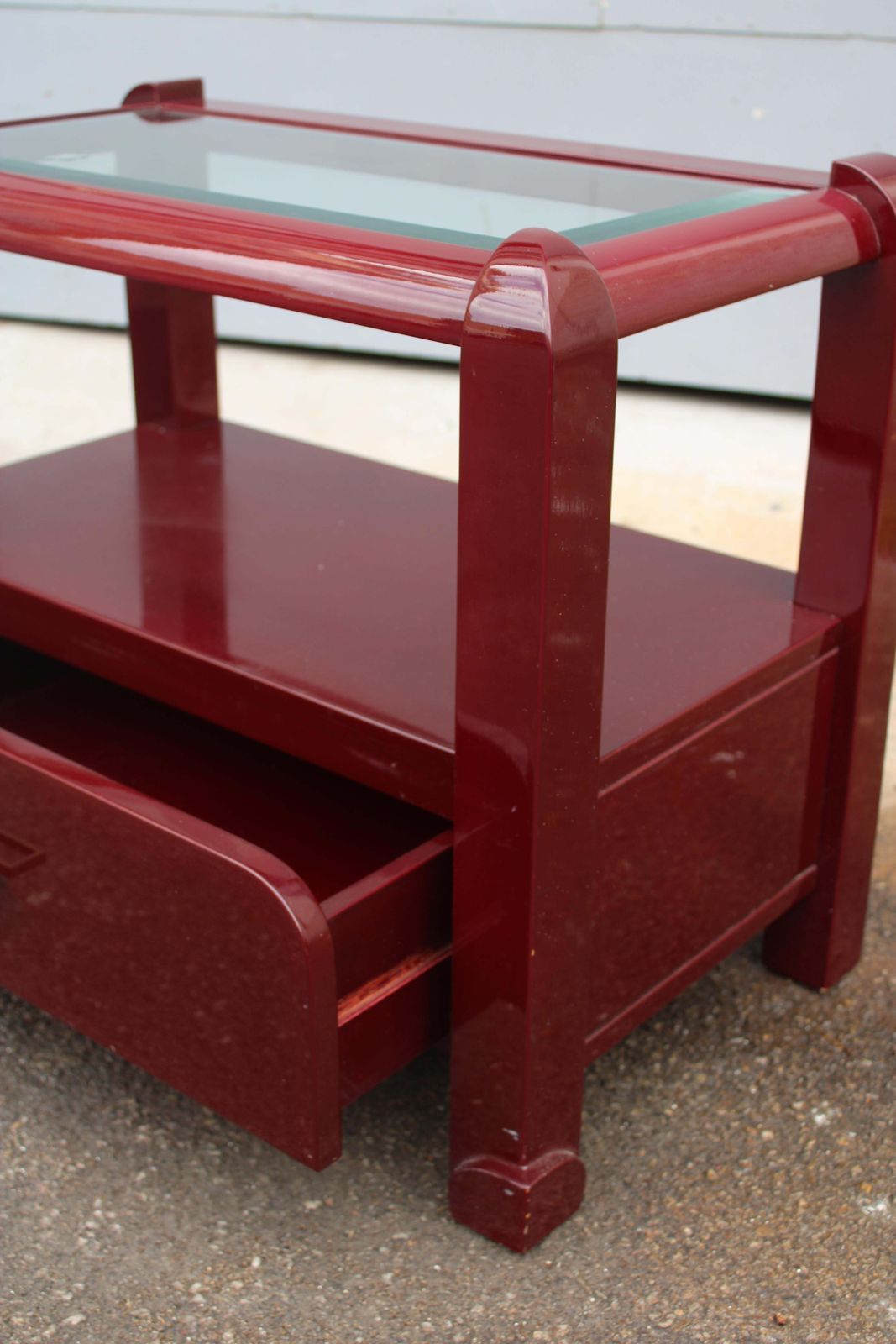Pair Of Red Lacquer Nightstands With Drawers And Glass Top 1970 Italy photo 2596.0