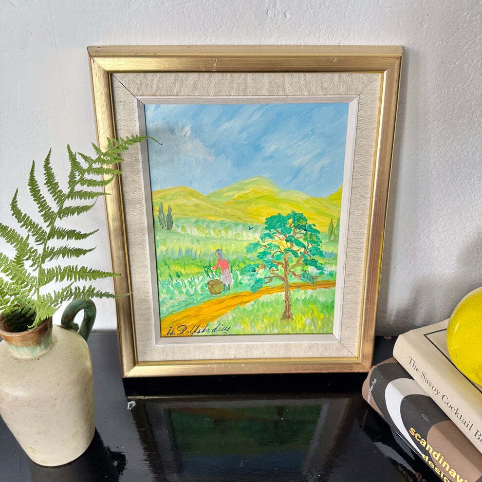 Child Of The Countryside. Vintage Swedish Oil Painting. photo furniture