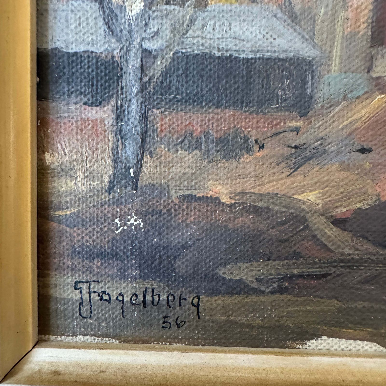 Hushed Hills And Red Roofs, 1956. Vintage Swedish Oil Painting. photo Art