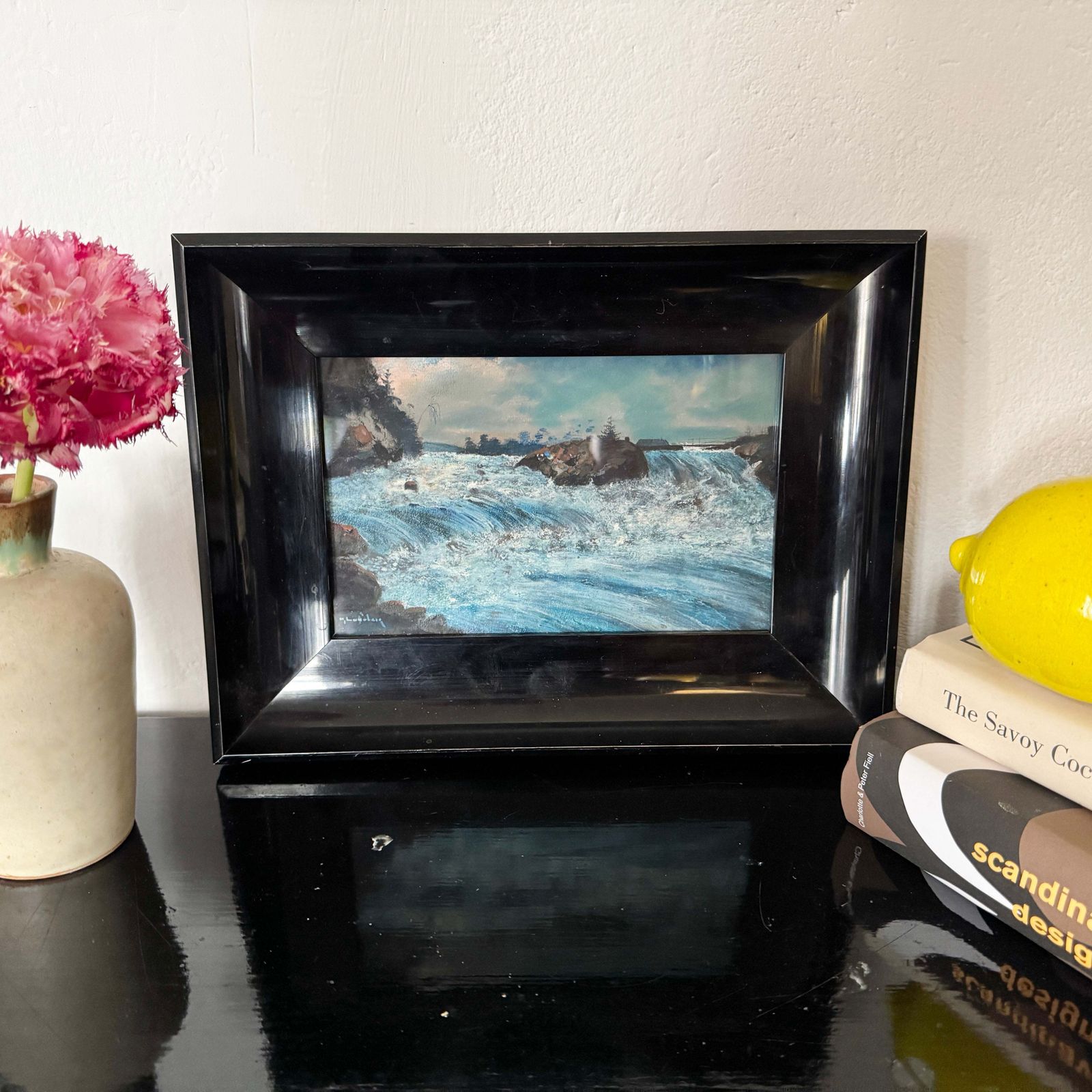 Northland Rapids. Antique Swedish Gouache Painting. photo furniture
