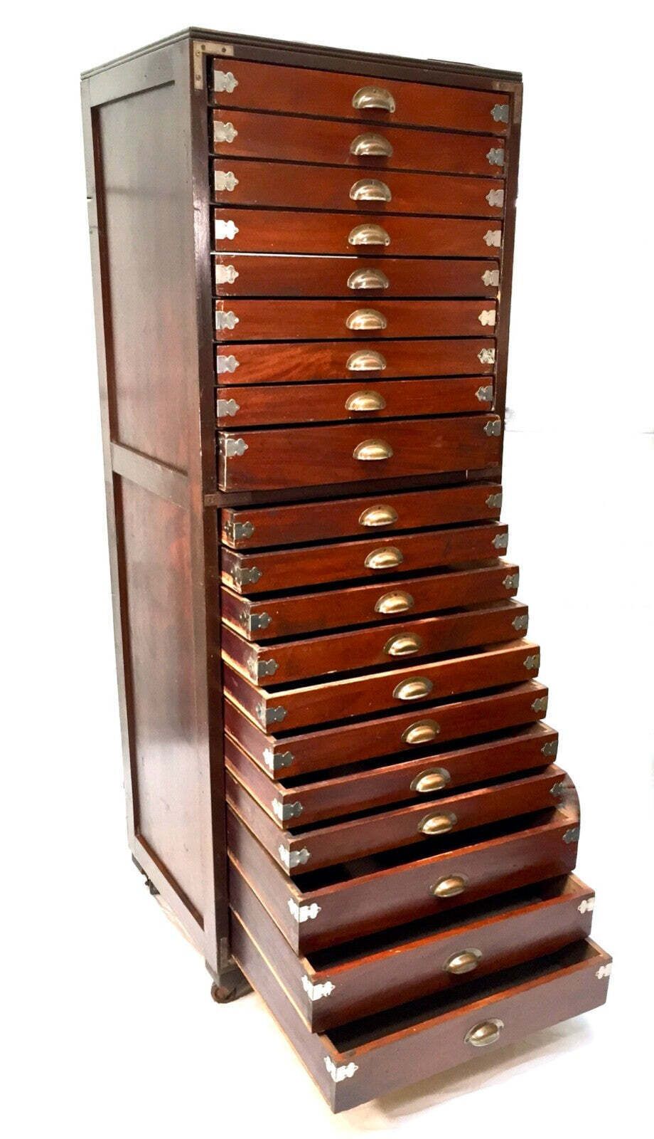 Antique Very Large Wooden Museum Collectors Specimen Cabinet / Chest Of Drawers photo Furniture