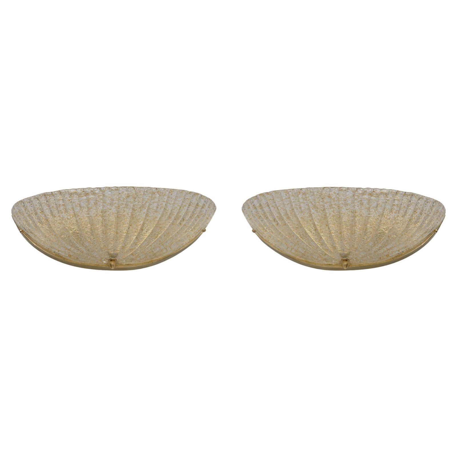 Pair Of Barovier Style Mid Century Modern Murano Glass Shell Sconces