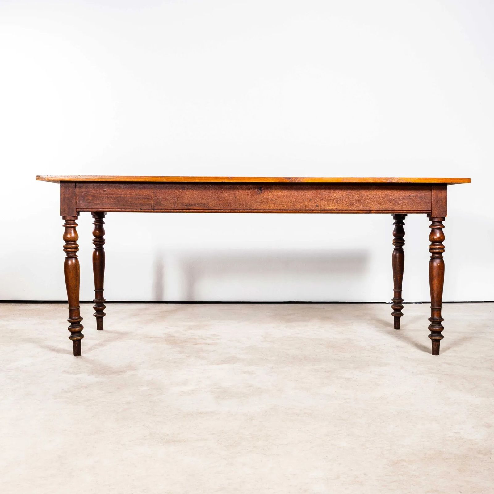 1940’s French Bobbin Leg Mid Oak Fruitwood Kitchen Dining Table photo for sale