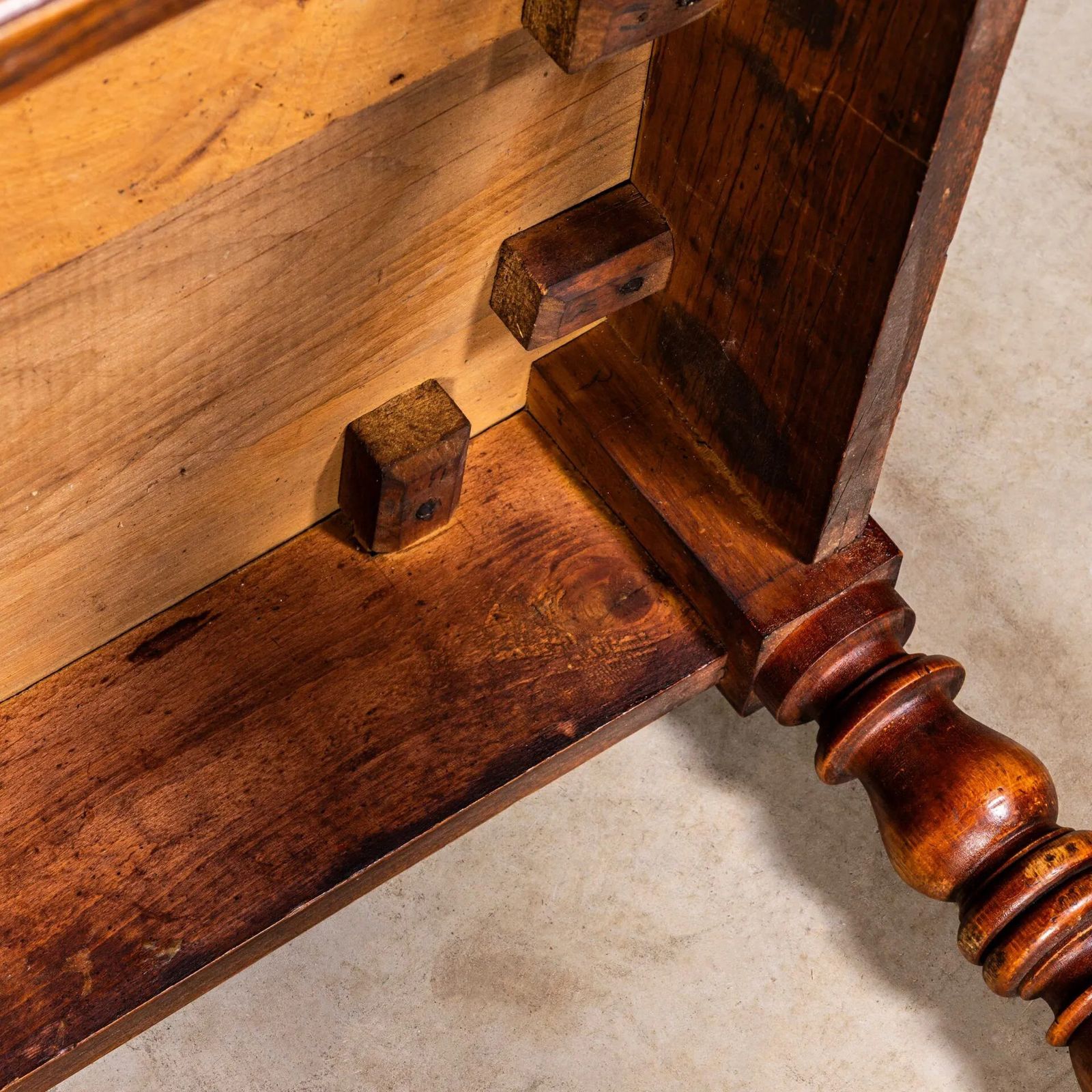 1940’s French Bobbin Leg Mid Oak Fruitwood Kitchen Dining Table photo vintage