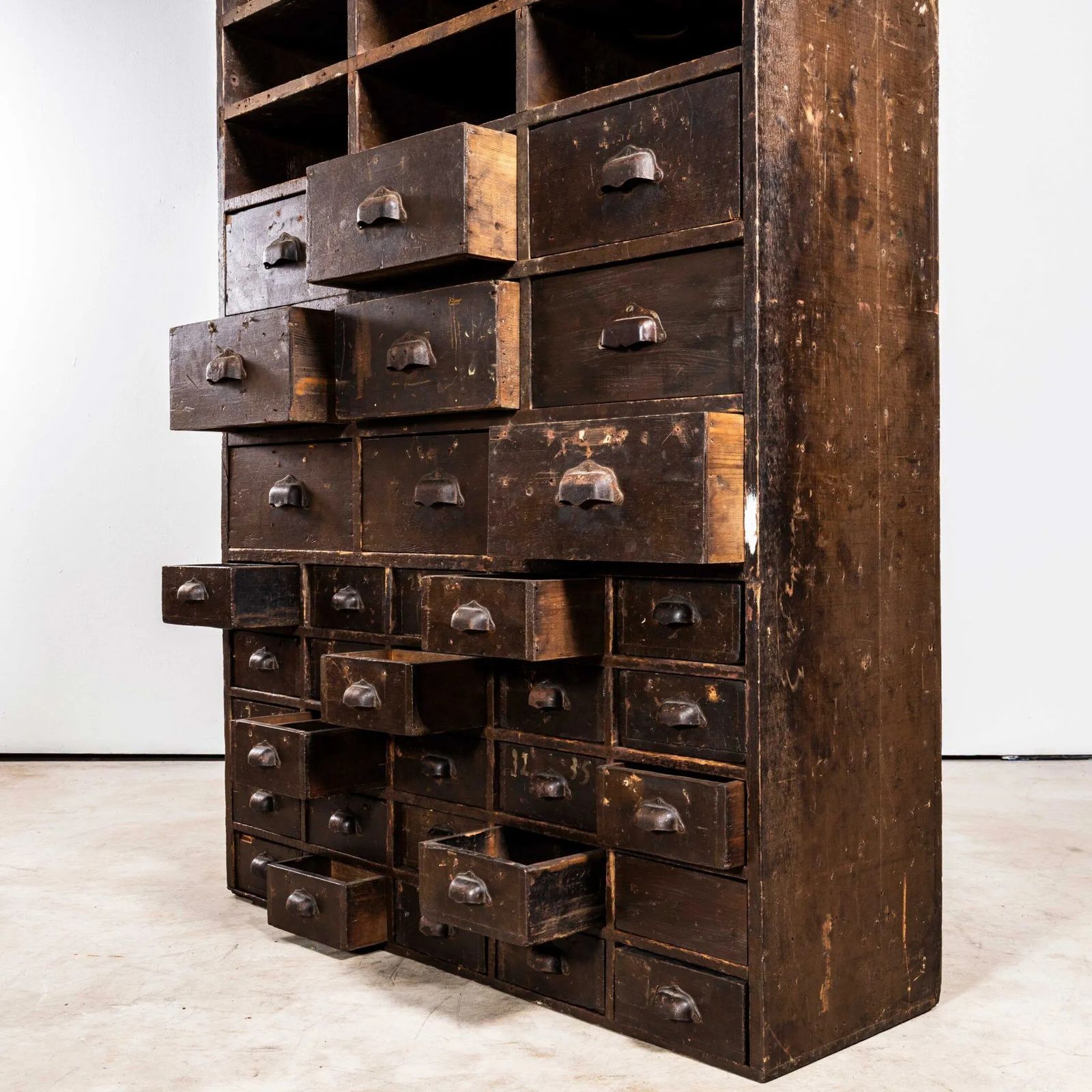 1940’s Tall French Workshop Shelving Unit – Thirty Four Drawers photo 1575.0
